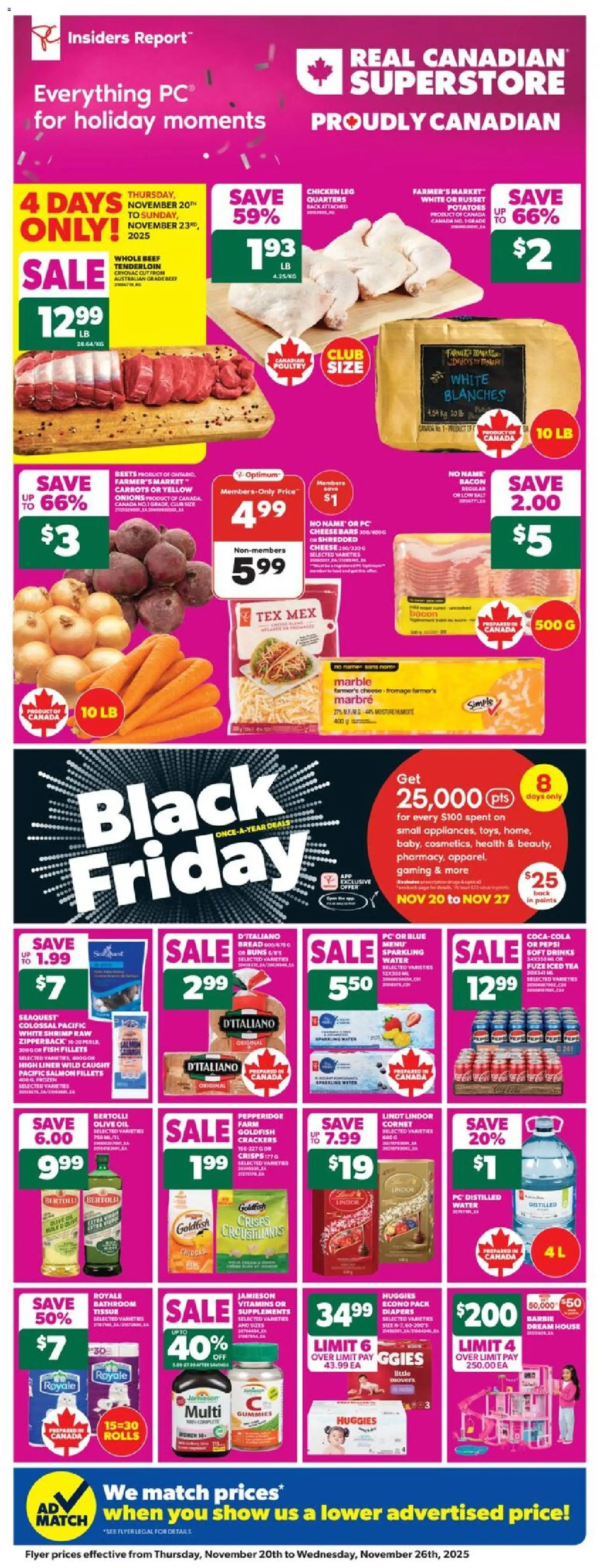 Real Canadian Superstore flyer valid from 20.11.2025 | Page: 3 | Products: Fish, Beef, PC, Oil