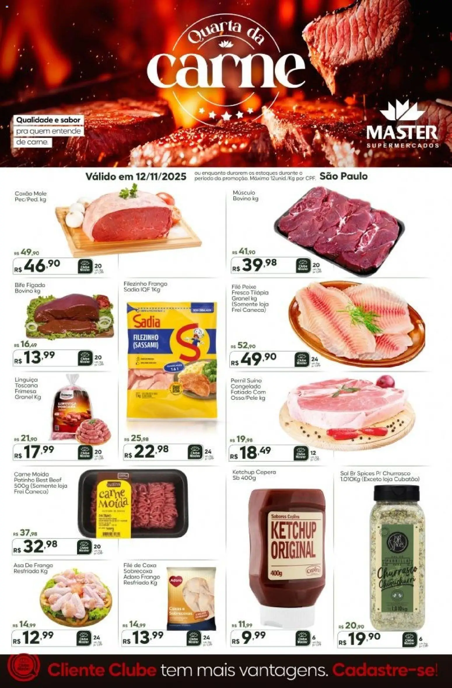 Master Folheto - válido de 12.11.2025 | Página: 1 | Produtos: Linguiça, Pernil, Tilápia, Peixe