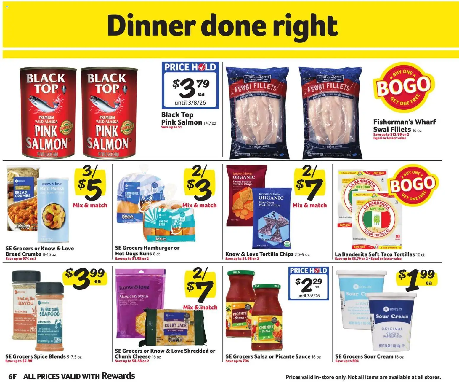 Winn Dixie In-Store Flyer - valid from 11.02.2026 | Page: 6 | Products: Bread, Sauce, Seafood, Hot Dogs