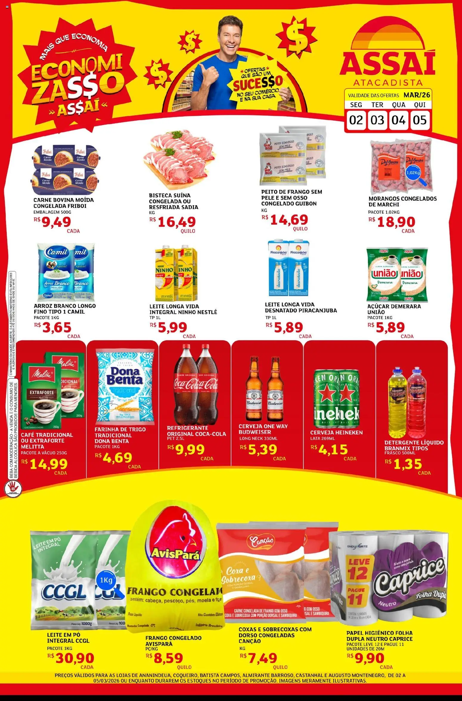 Assaí Atacadista Folheto - válido de 02.03.2026 | Página: 1 | Produtos: Cerveja, Carne, Heineken, Leite em pó