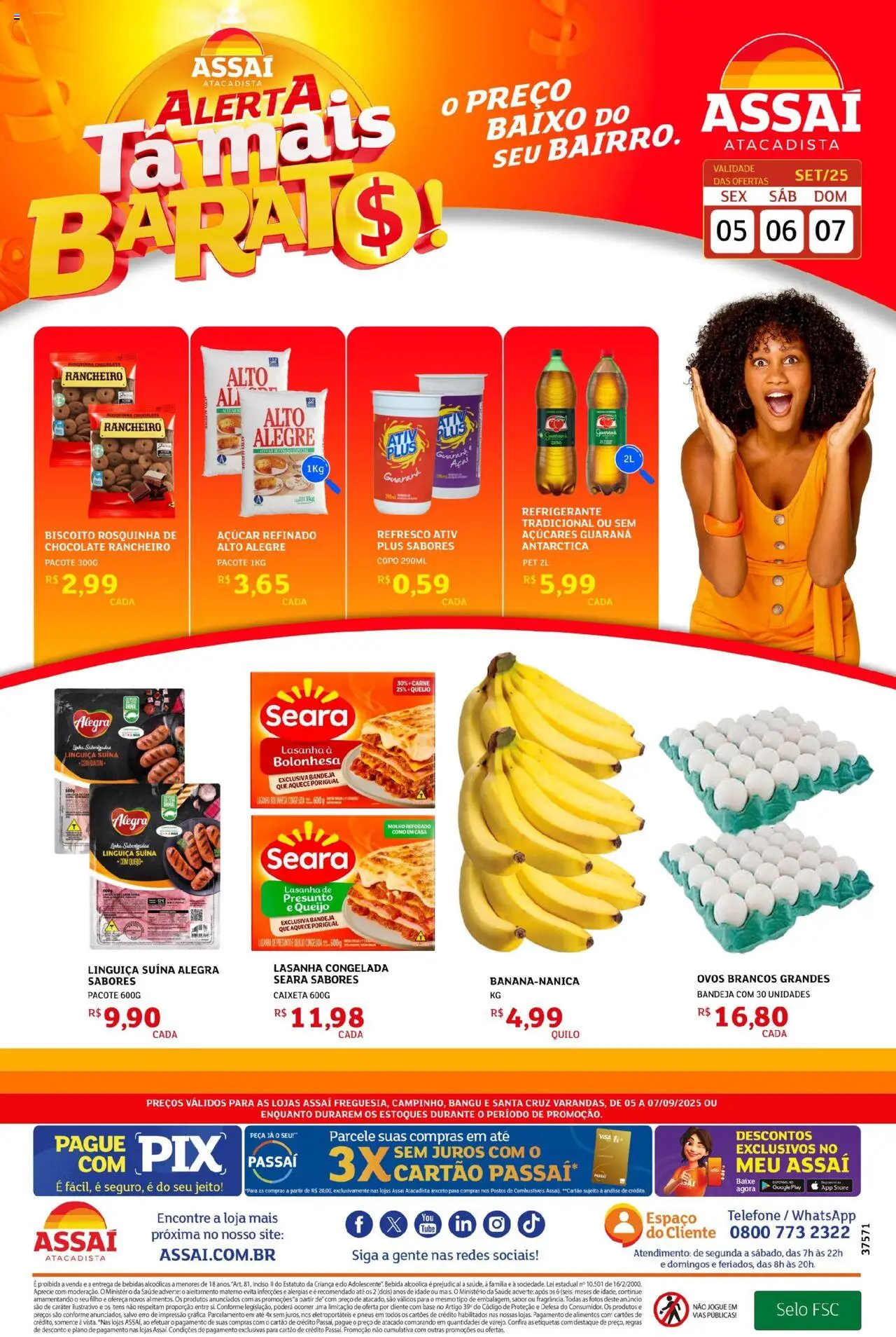Assaí Atacadista Folheto - válido de 05.09.2025 | Página: 1 | Produtos: Guaraná, Queijo, Presunto, Carne