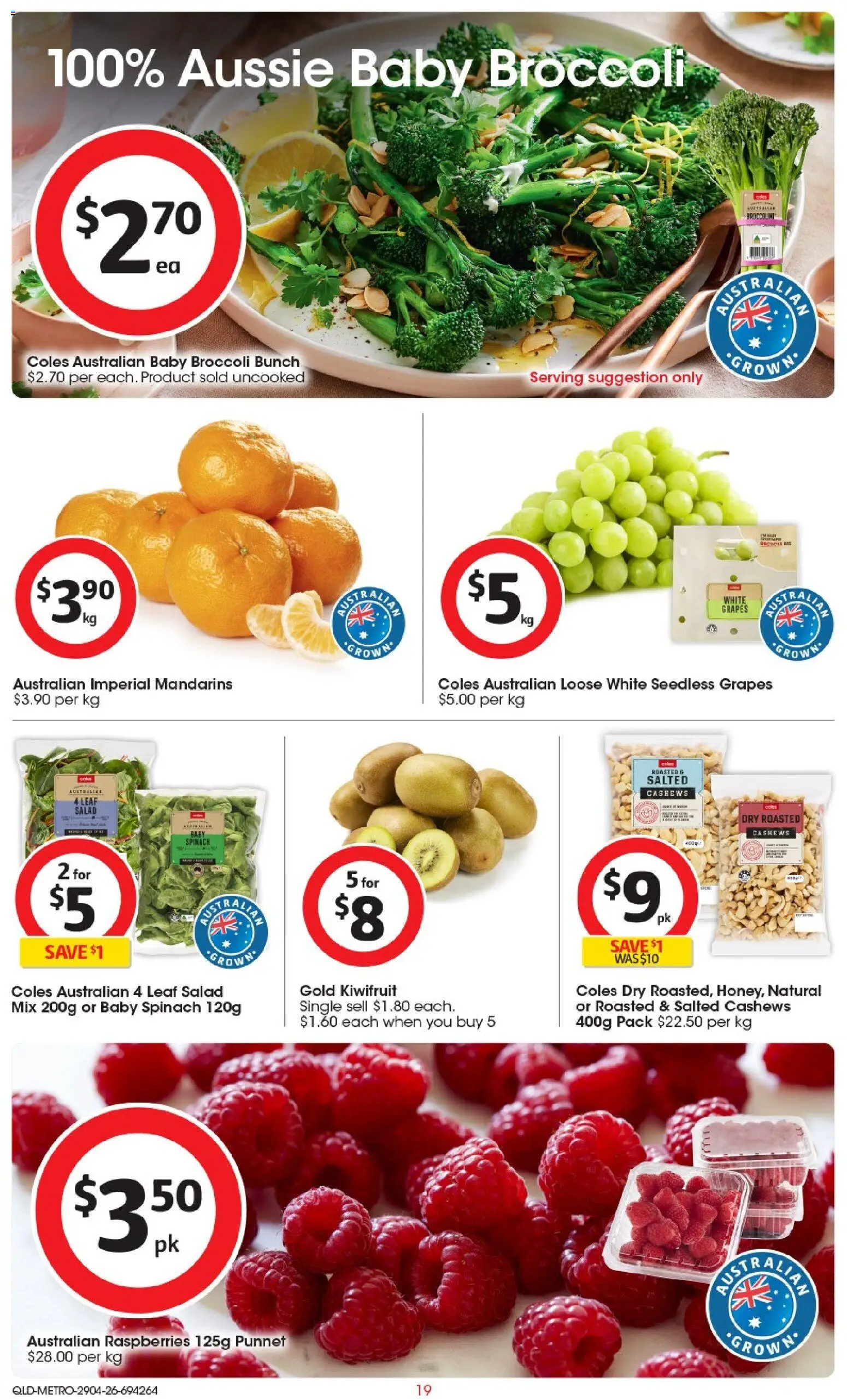 Coles catalogue - valid from 29.04.2026 | Page: 19 | Products: Kiwifruit, Salad, Spinach, Grapes