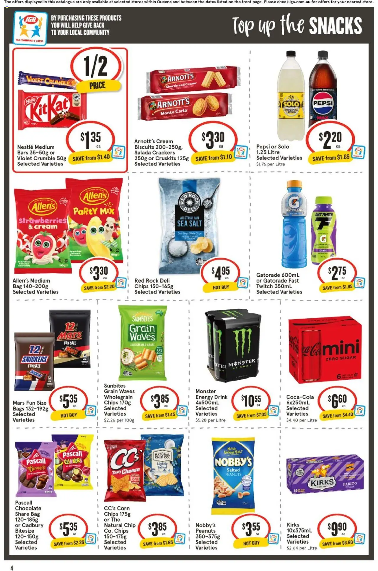 IGA catalogue - valid from 25.06.2025 | Page: 4 | Products: Energy drink, Sour cream, Pepsi, Cream