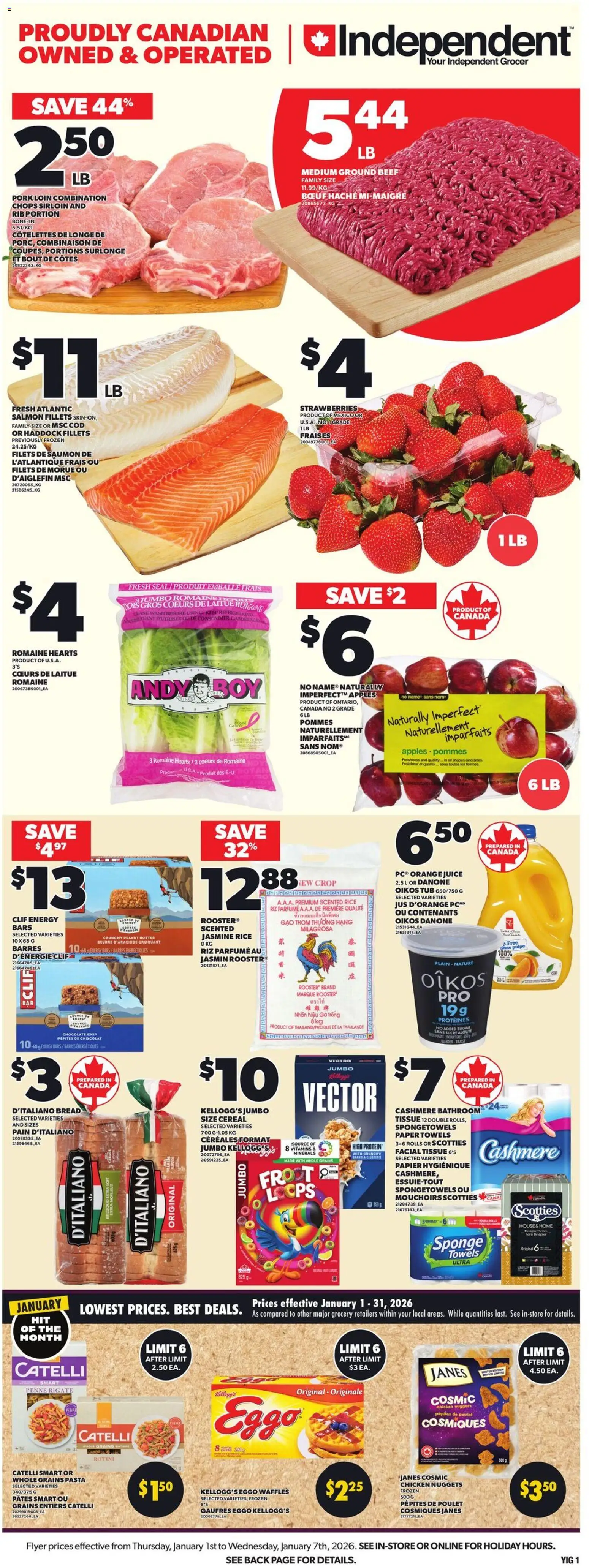 Independent Grocer flyer valid from 01.01.2026 | Page: 3 | Products: Beef, Pasta, Butter, Pork