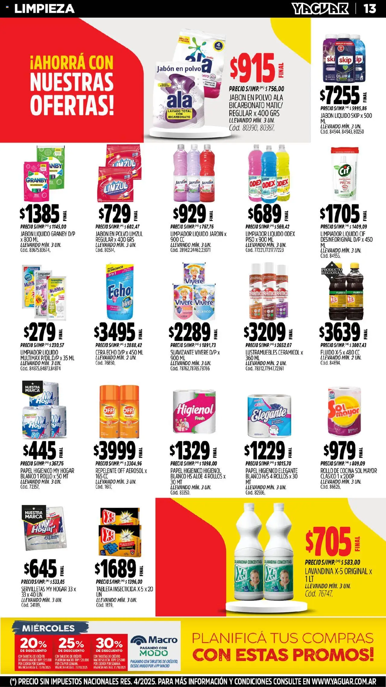 Yaguar - Salta │ válido desde el 13.10.2025 | Página: 12 | Productos: Papel higiénico, Polvo, Cera, Limpiador