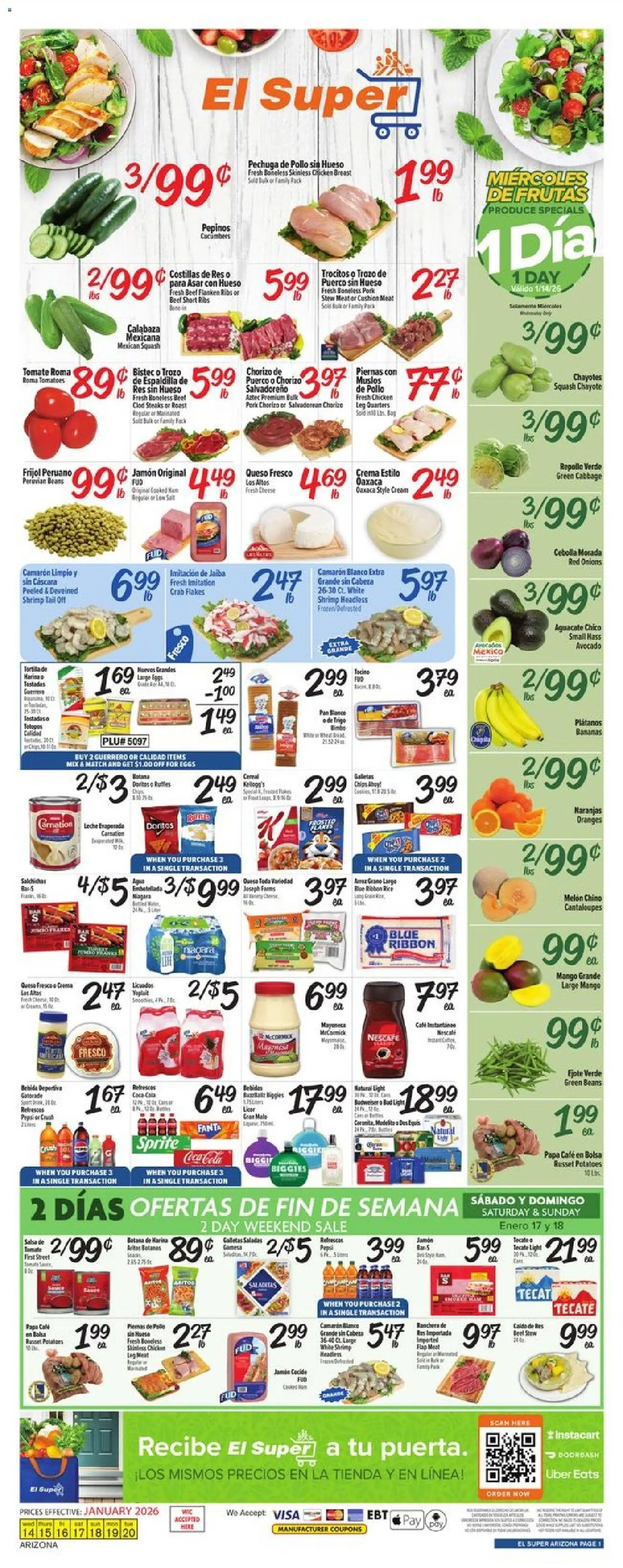El Super Weekly Ad - AK - valid from 14.01.2026 | Page: 1 | Products: Cheese, Oranges, Cabbage, Melon