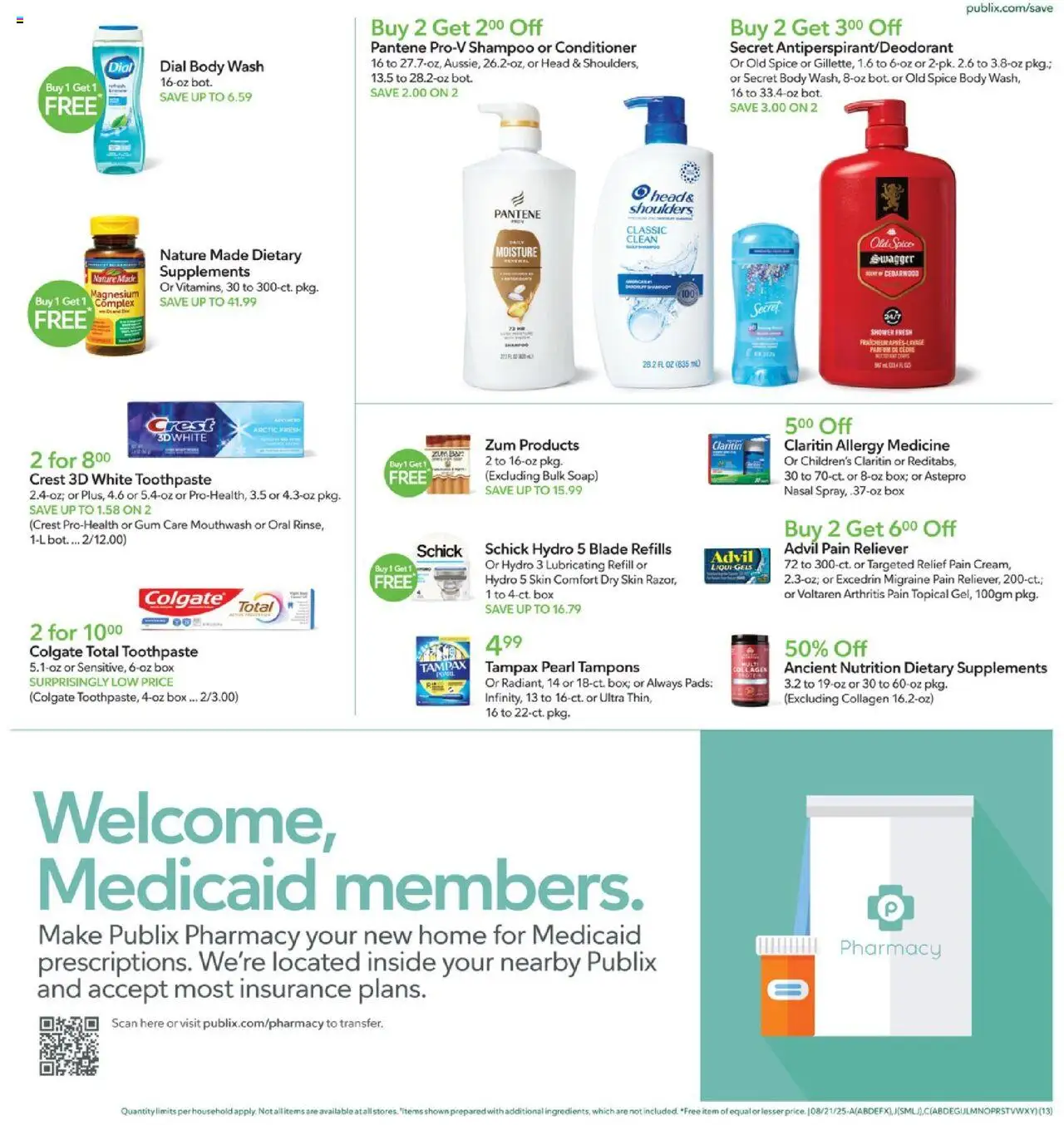 Publix Weekly Ad - valid from 20.08.2025 | Page: 13 | Products: Magnesium, Shampoo, Toothpaste, Spices