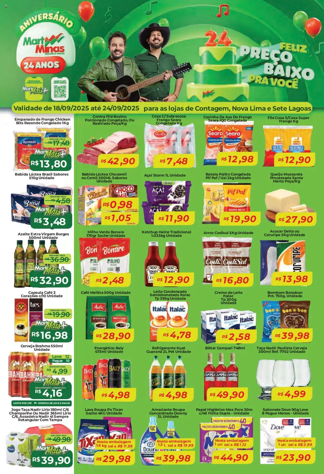 Mart Minas Folheto - válido de 18.09.2025 | Página: 1 | Produtos: Cerveja, Açúcar, Frango, Papel higiênico