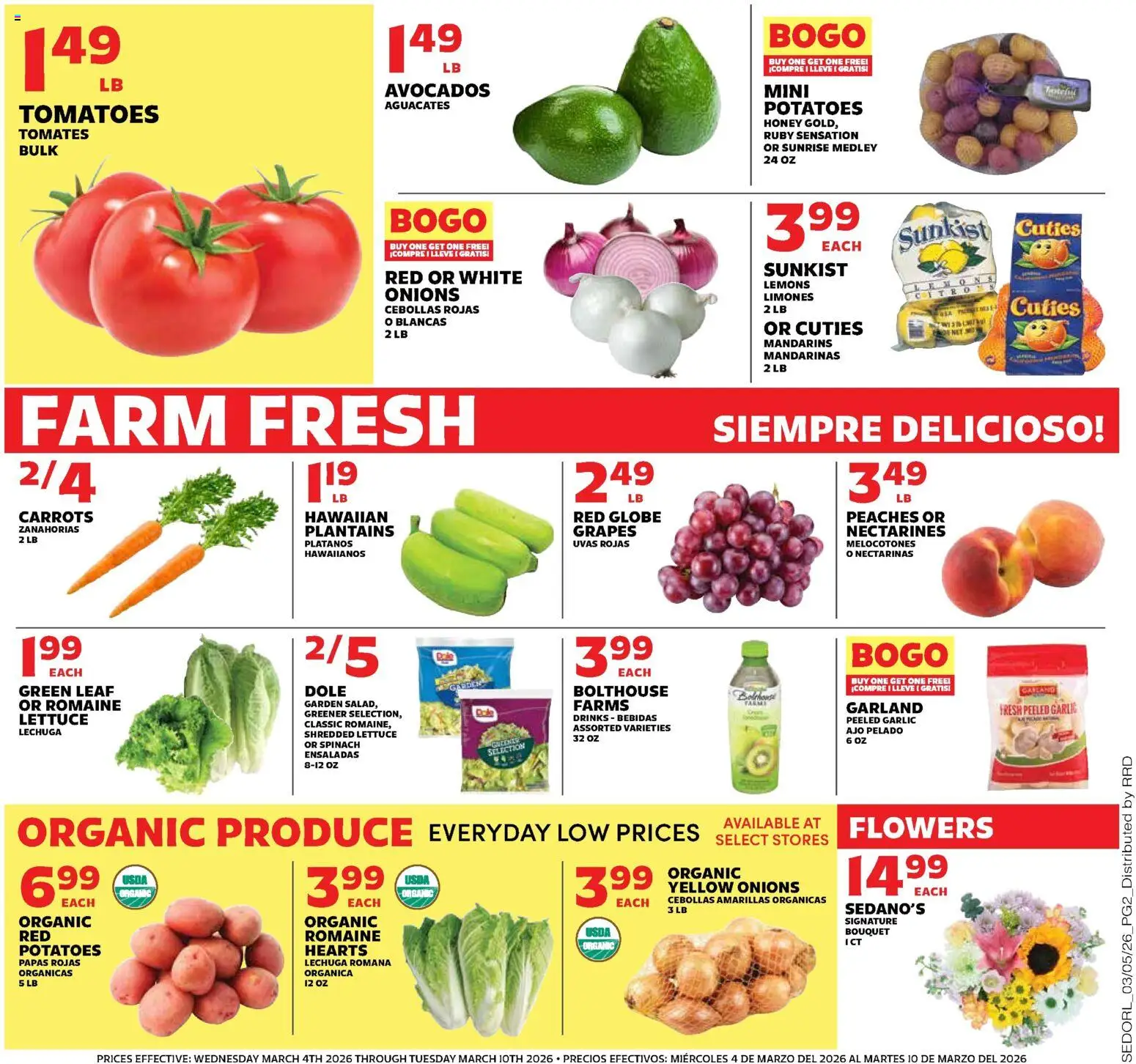 Sedano's Weekly Ad - valid from 04.03.2026 | Page: 2 | Products: Romaine, Lettuce, Spinach, Garlic