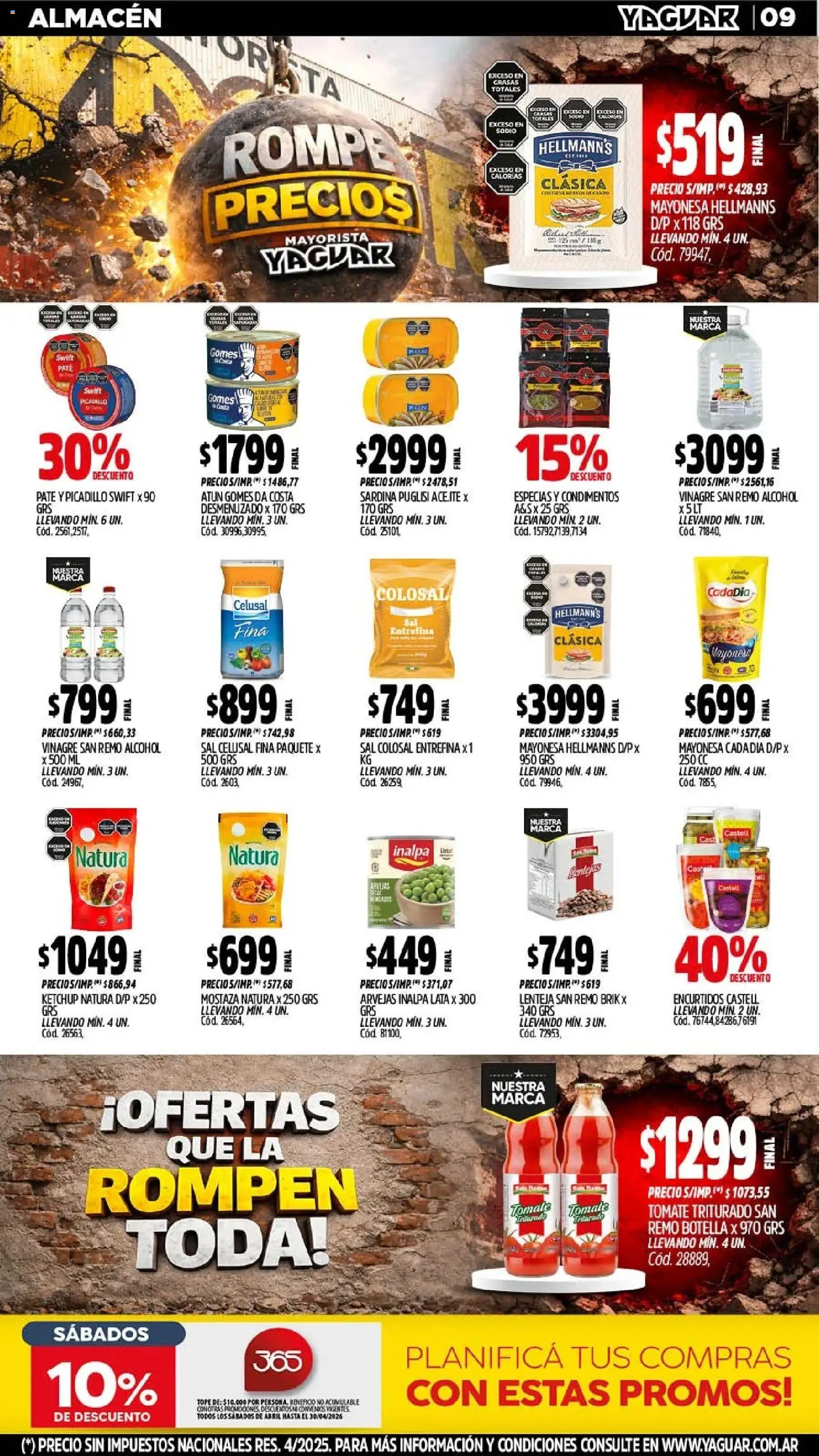 Yaguar - Oferta Semanal Mar del Plata │ válido desde el 06.04.2026 | Página: 9 | Productos: Aceite, Vinagre, Tomate, Picadillo