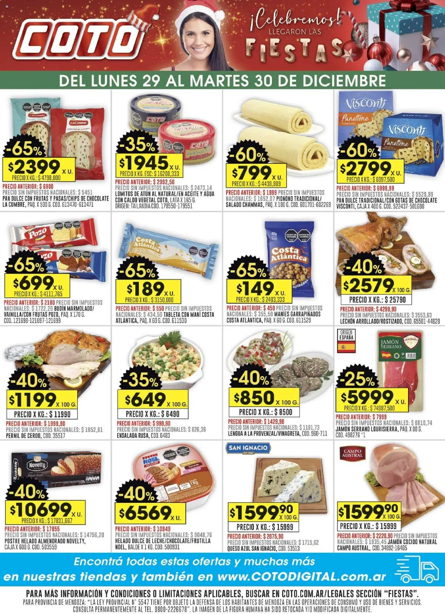 Coto - Fiestas │ válido desde el 29.12.2025 | Página: 1 | Productos: Helado, Mani, Agua, Pan