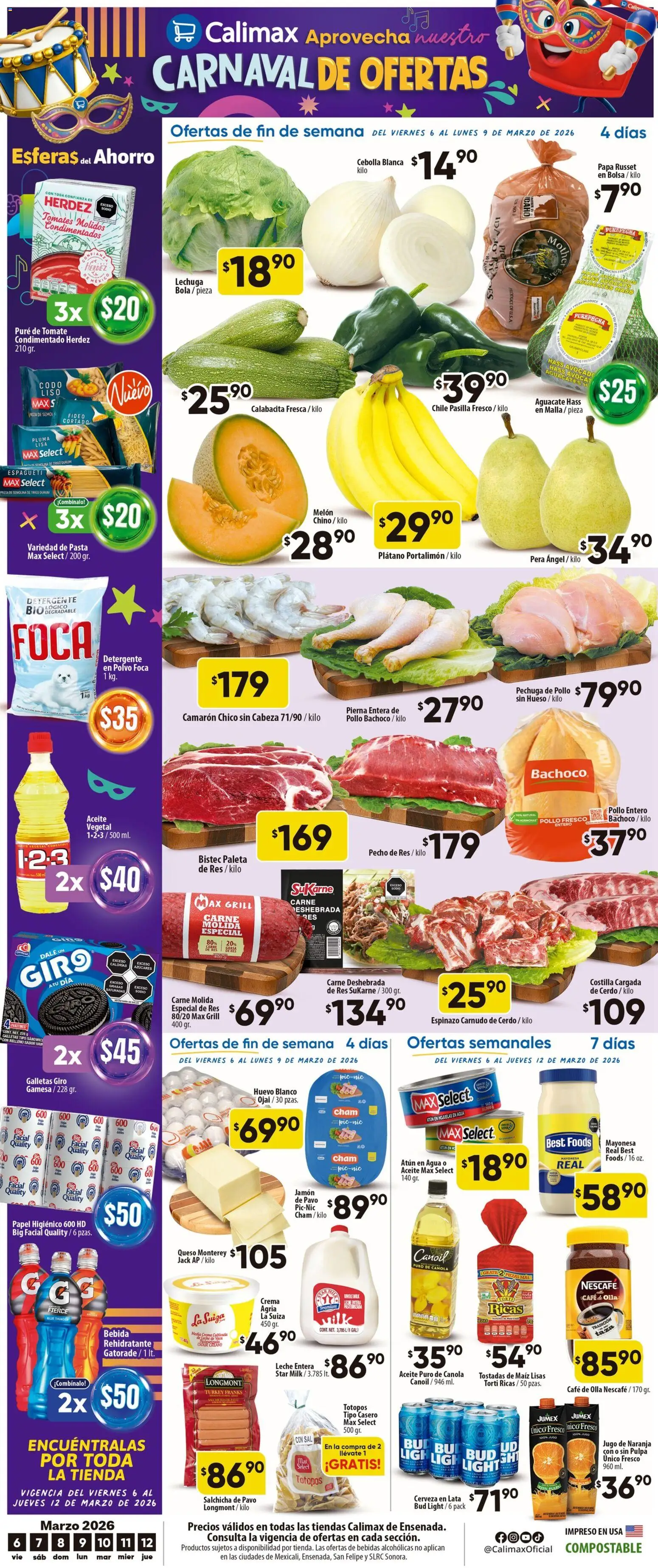 Nuevas ofertas de Calimax válidas en toda la República Mexicana desde el 06.03.2026. ¡Encuentra las mejores ofertas en Calimax folleto Ensenada! | Página: 1 | Productos: Agua, Café, Galletas, Tomates