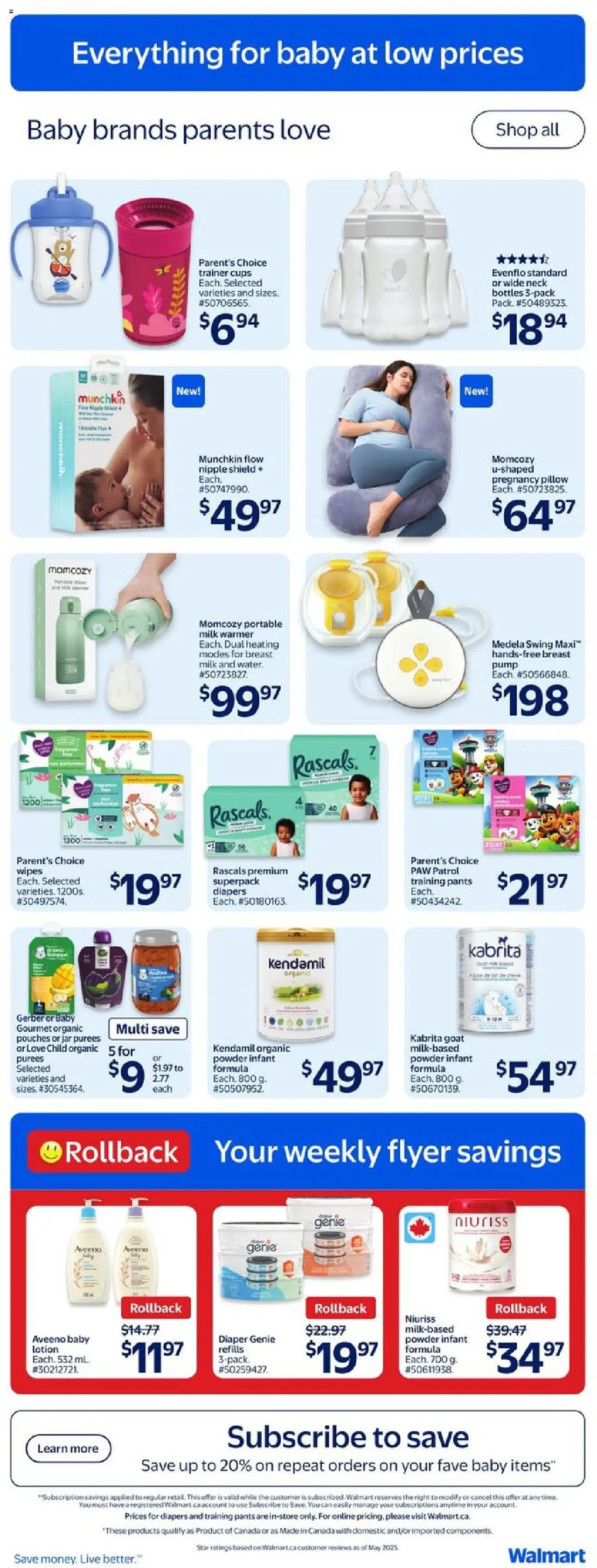 Walmart flyer valid from 31.07.2025 | Page: 12 | Products: Powder, Pillow, Milk, Pants