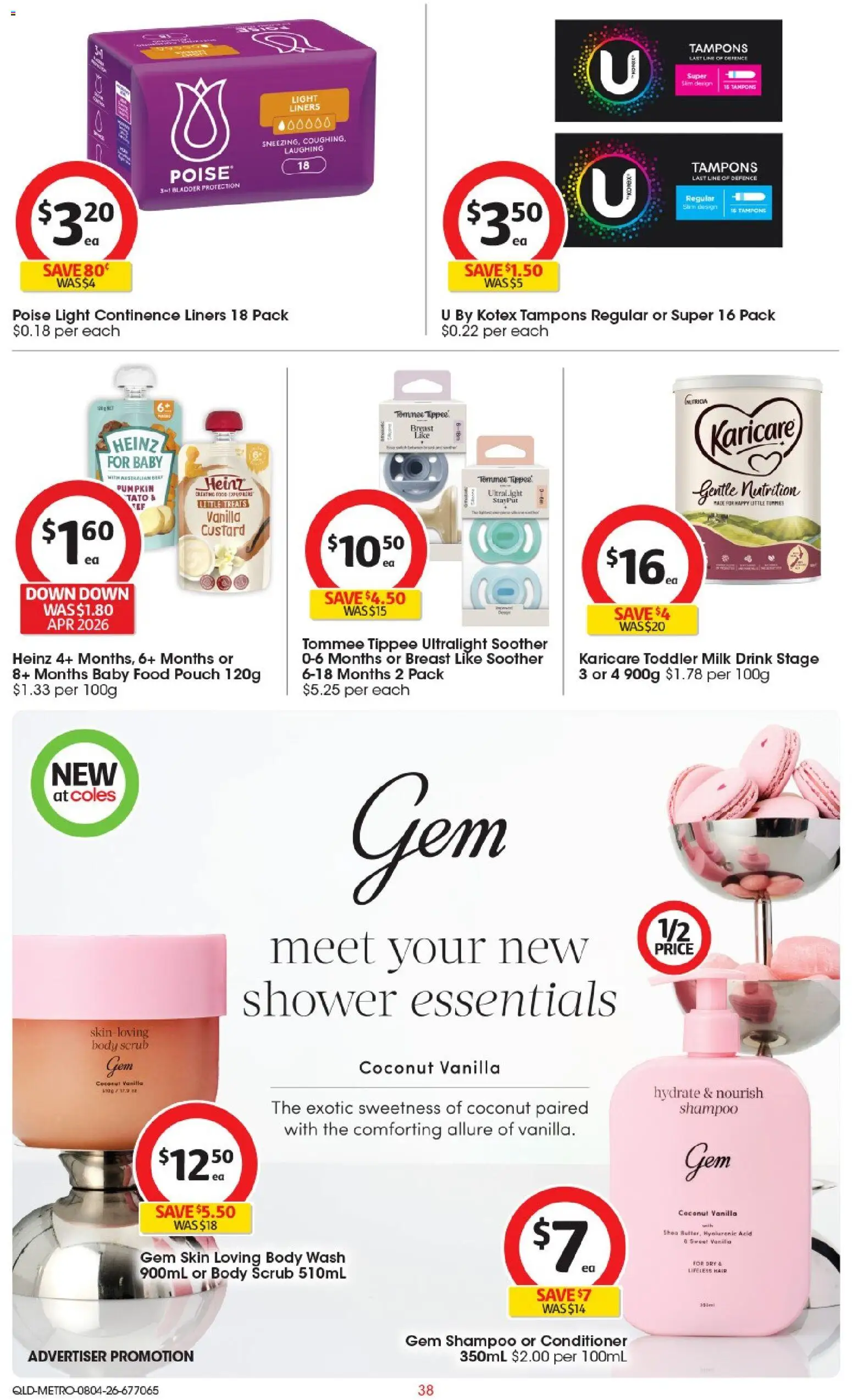 Coles catalogue - valid from 08.04.2026 | Page: 38 | Products: Scrub, Body scrub, Pumpkin, Tampons