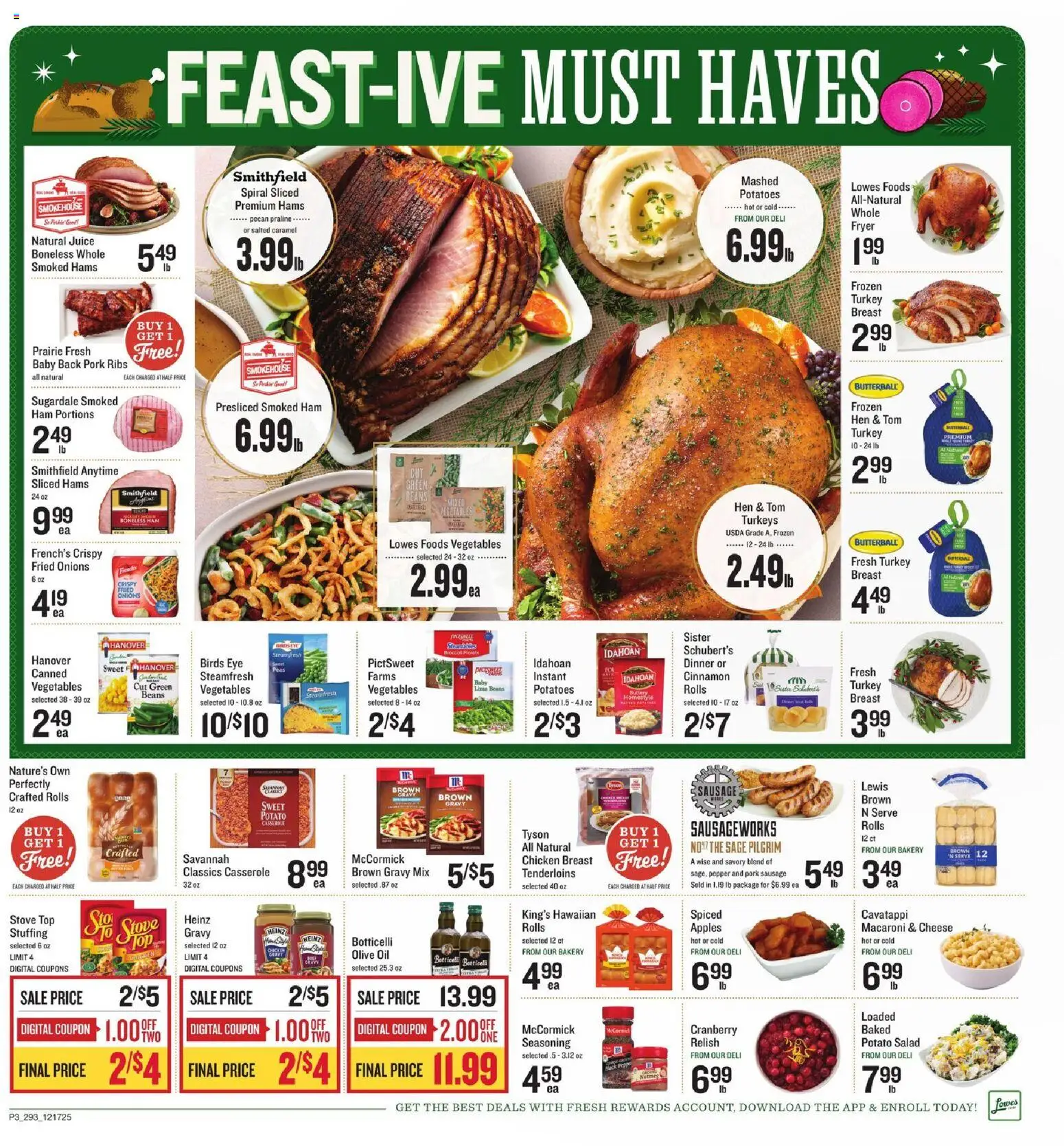 Lowes Foods Weekly Ad - SC - valid from 17.12.2025 | Page: 3 | Products: Ham, Pork, Vegetables, Sausage