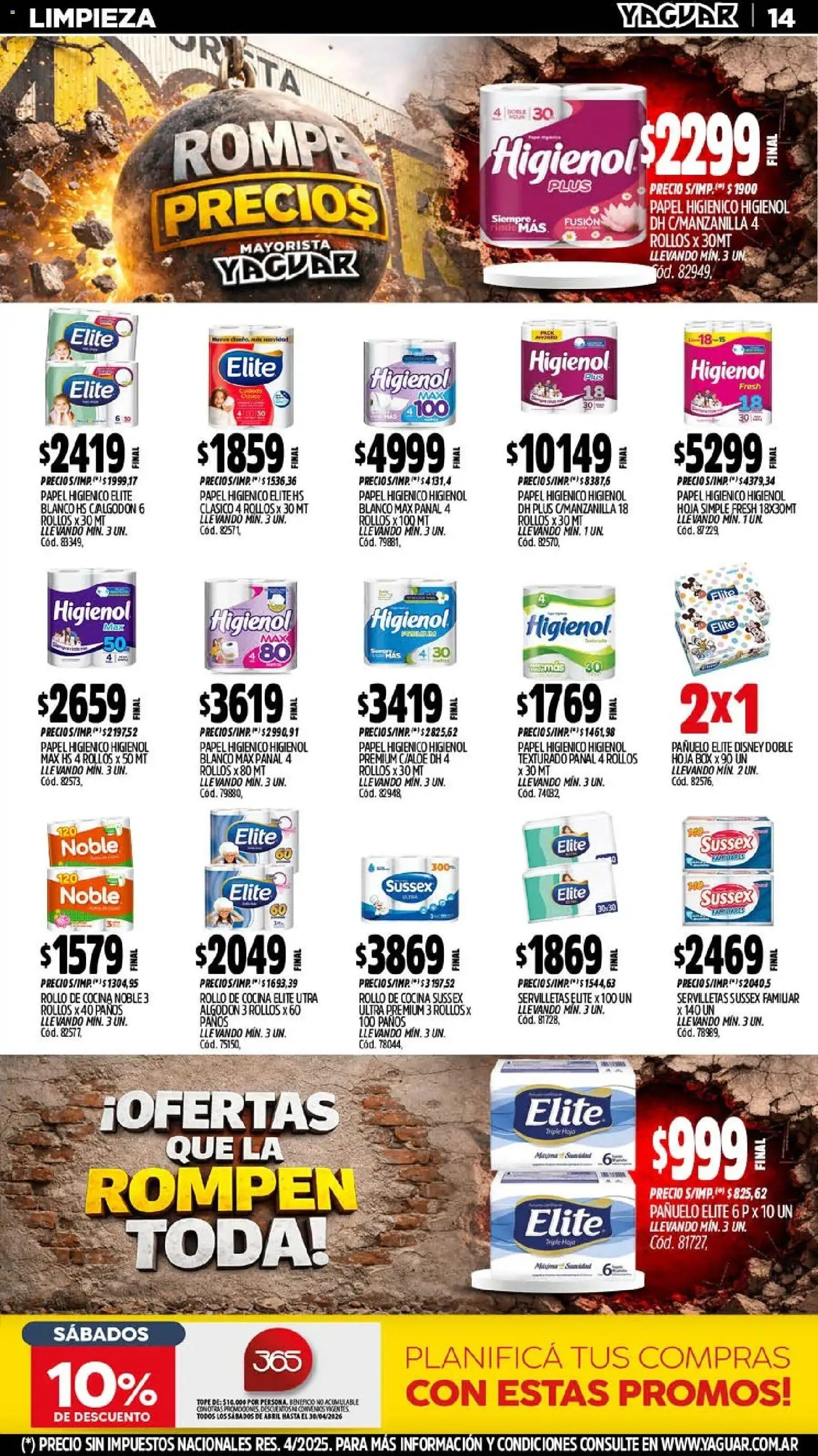 Yaguar - Oferta Semanal Jujuy │ válido desde el 13.04.2026 | Página: 14 | Productos: Papel higiénico, Pañuelo, Servilletas, Huevo