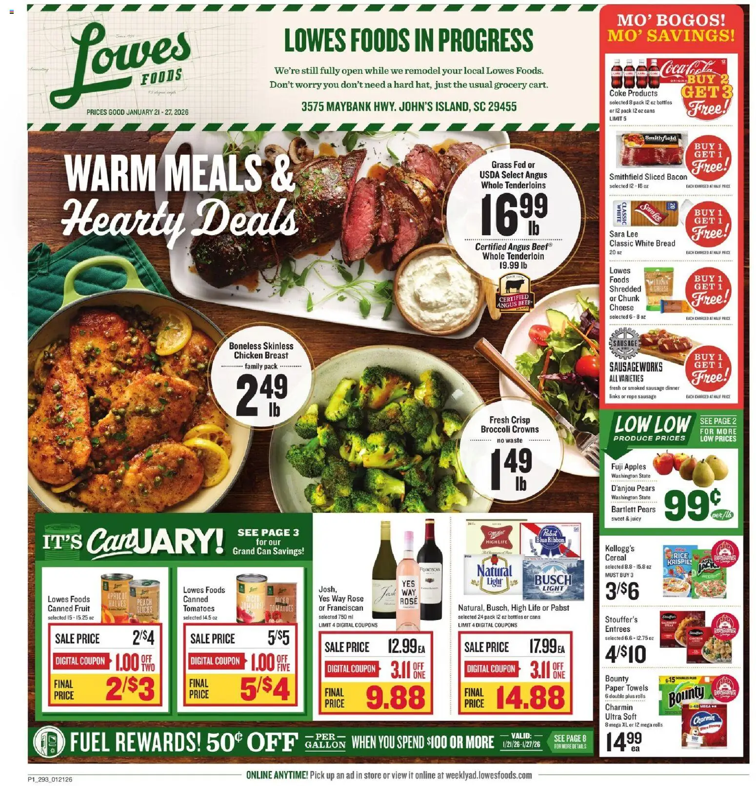 Lowes Foods Weekly Ad - SC - valid from 21.01.2026 | Page: 1 | Products: Crowns, Cheese, Tomatoes, Peach