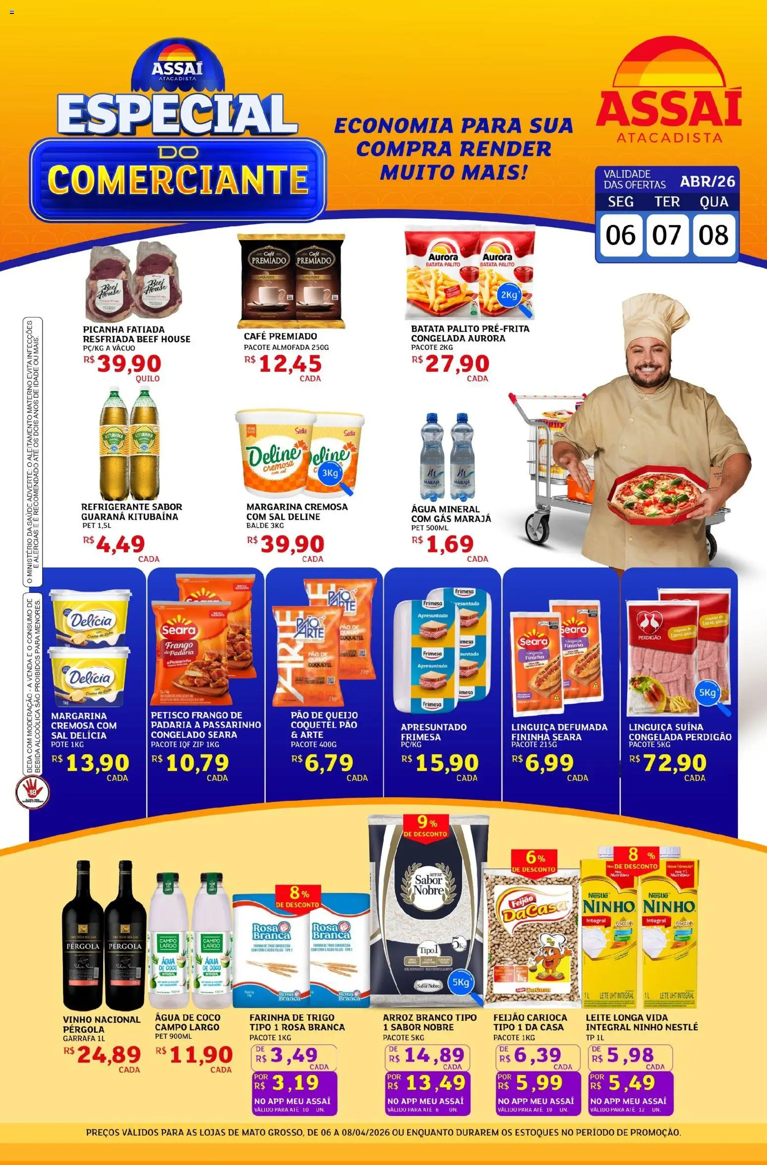 Assaí Atacadista Folheto - válido de 06.04.2026 | Página: 1 | Produtos: Farinha de trigo, Leite, Bebida, Batata