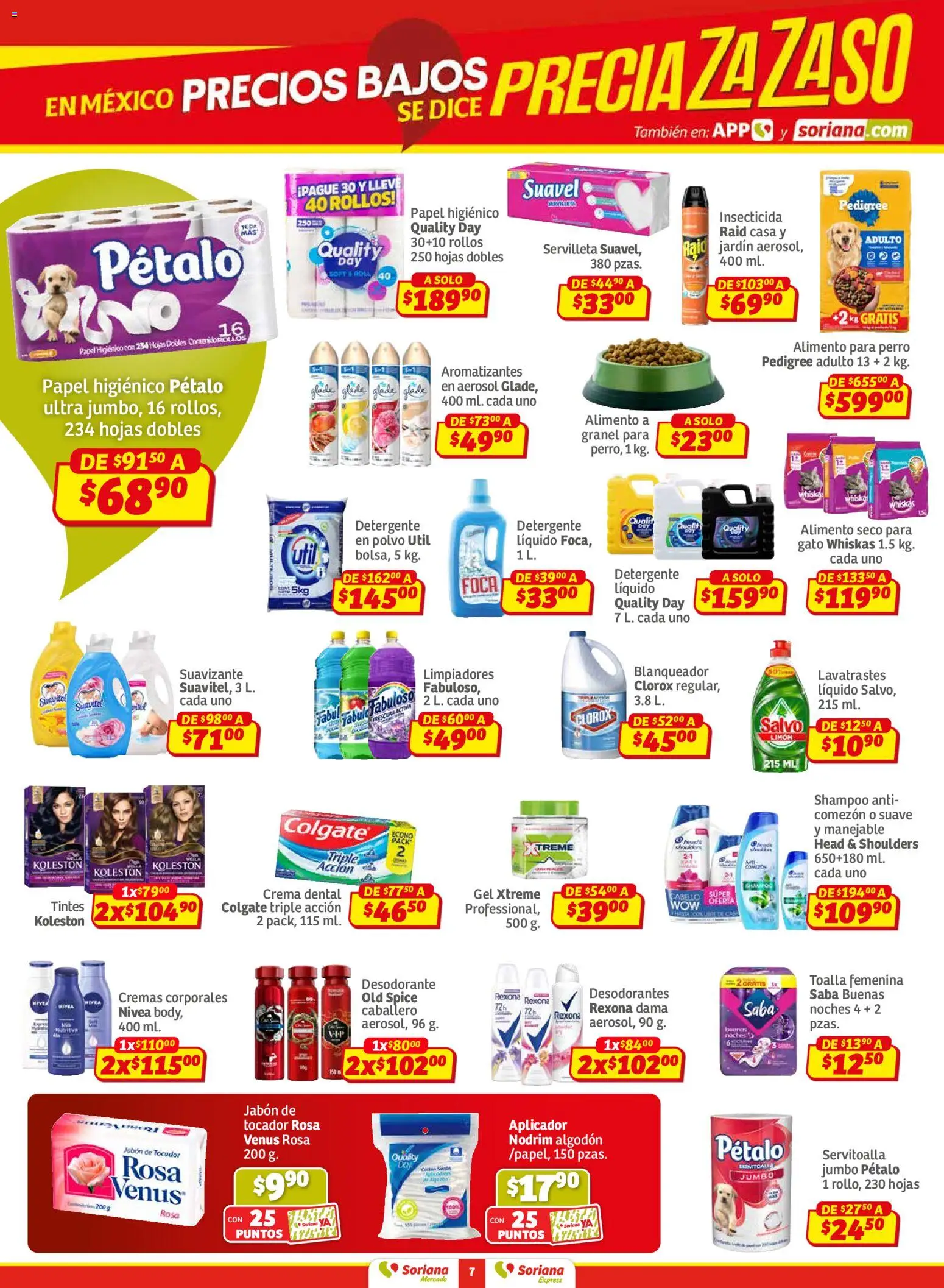 Nuevas ofertas de Soriana válidas en toda la República Mexicana desde el 02.01.2026. ¡Encuentra las mejores ofertas en Soriana - Pesito Valedor Mercado: Ags, Col, Gto, Jal, Mich! | Página: 7 | Productos: Detergente, Crema, Insecticida, Jabón