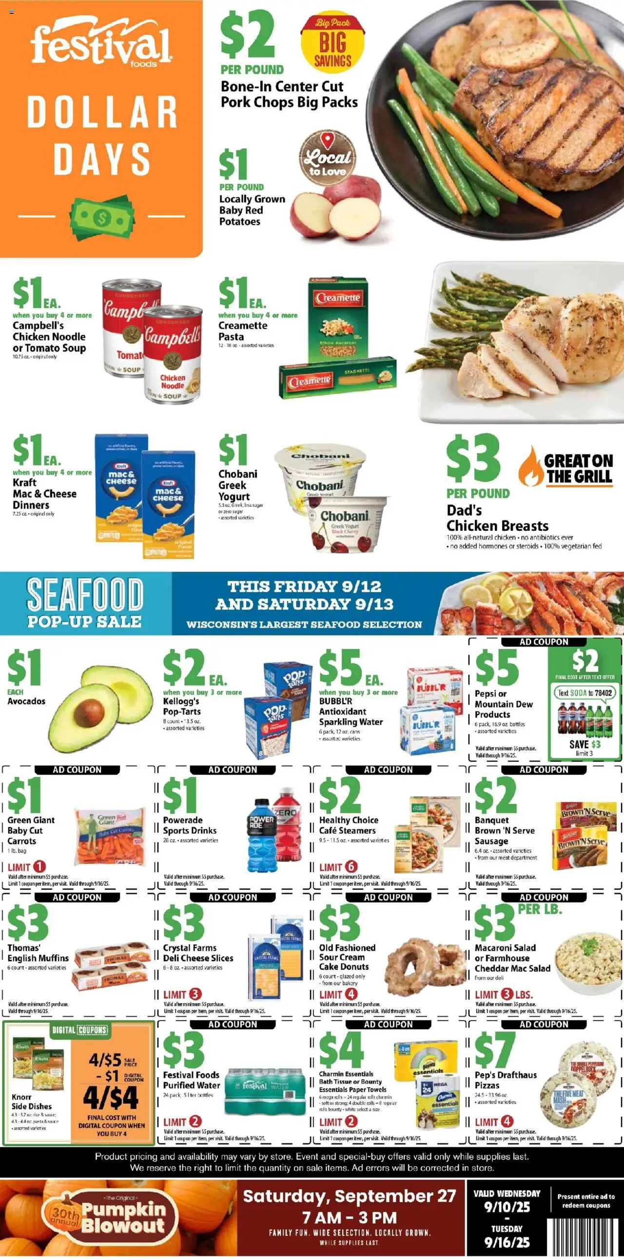Festival Foods Weekly Ad - valid from 10.09.2025 | Page: 1 | Products: Bath, Sour cream, Potatoes, Sausage