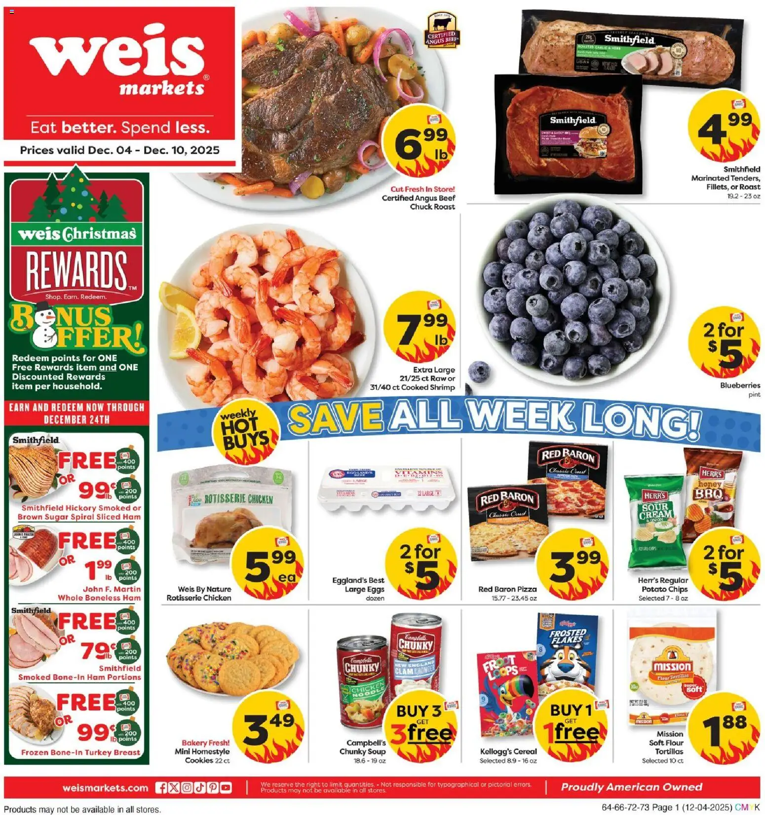 Weis Weekly Circular - WV - valid from 04.12.2025 | Page: 1 | Products: Ham, Beef, Cream, Blueberries