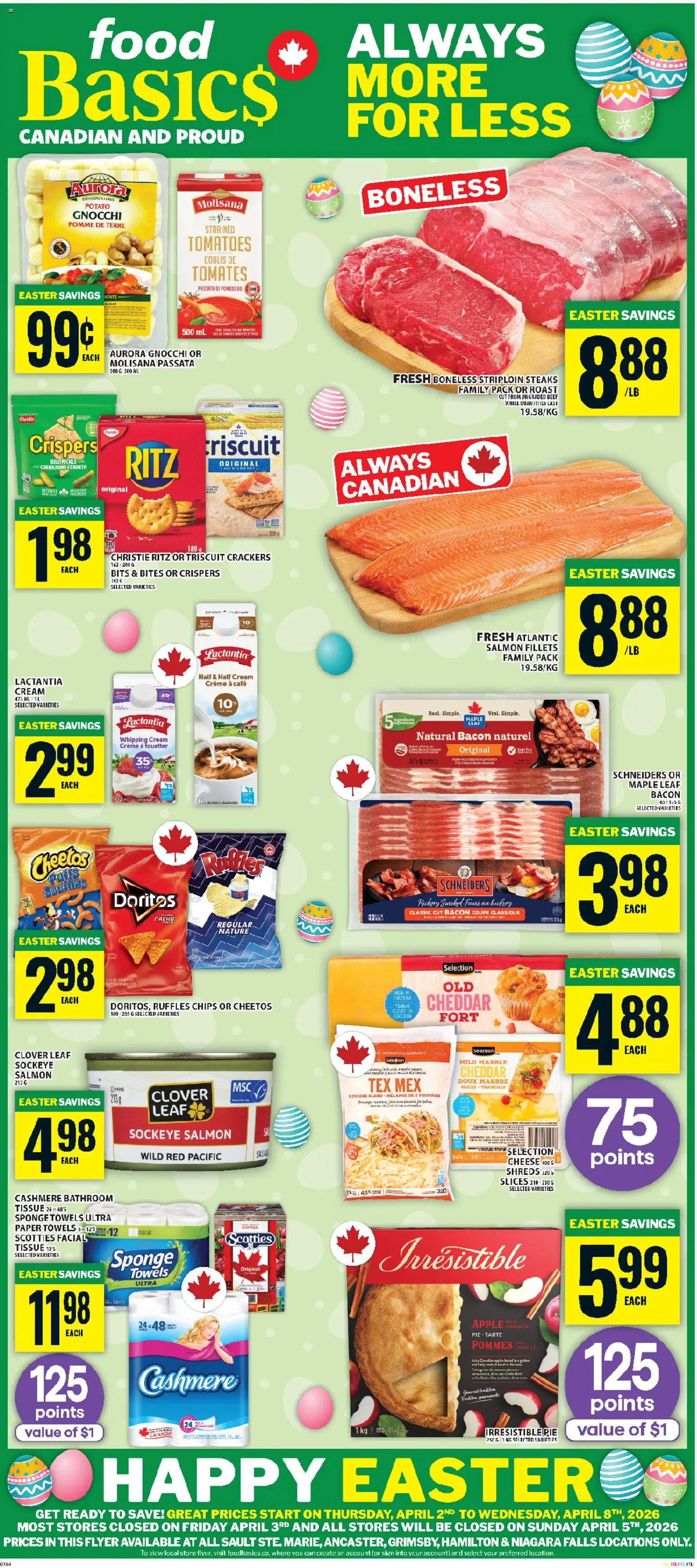 Food Basics flyer valid from 02.04.2026 | Page: 2 | Products: Chips, Sponge, Cheese, Tomatoes