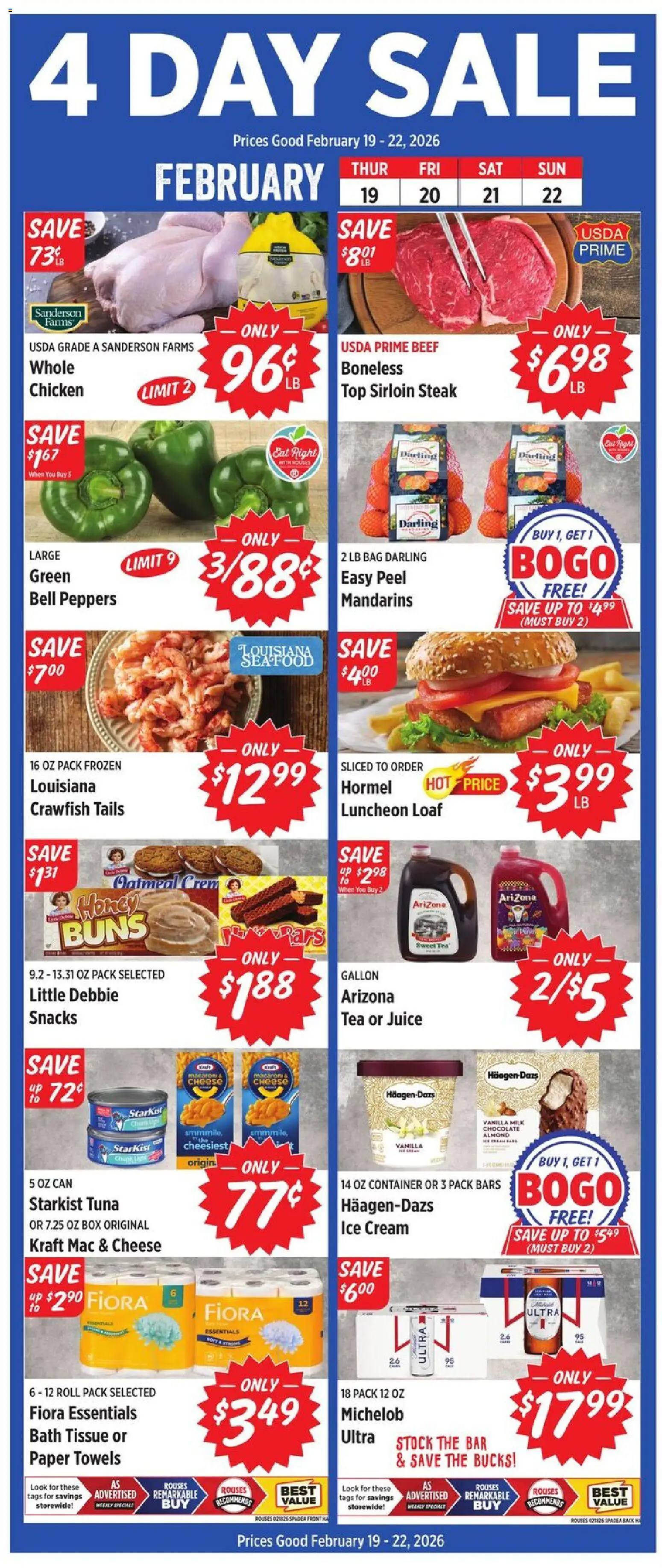 Rouses Grand Opening - valid from 18.02.2026 | Page: 2 | Products: Cheese, Chocolate, Juice, Beef