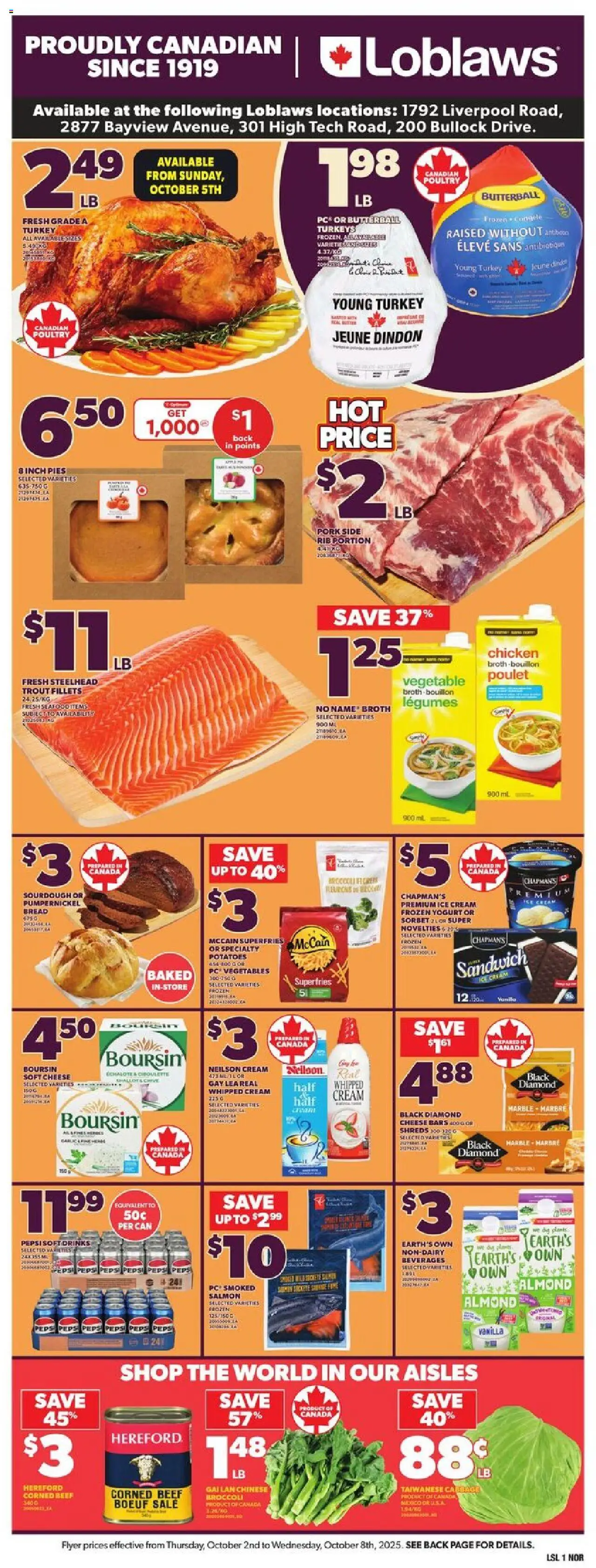 Loblaws flyer valid from 02.10.2025 | Page: 3 | Products: Cream, Ice cream, Potatoes, Cheese
