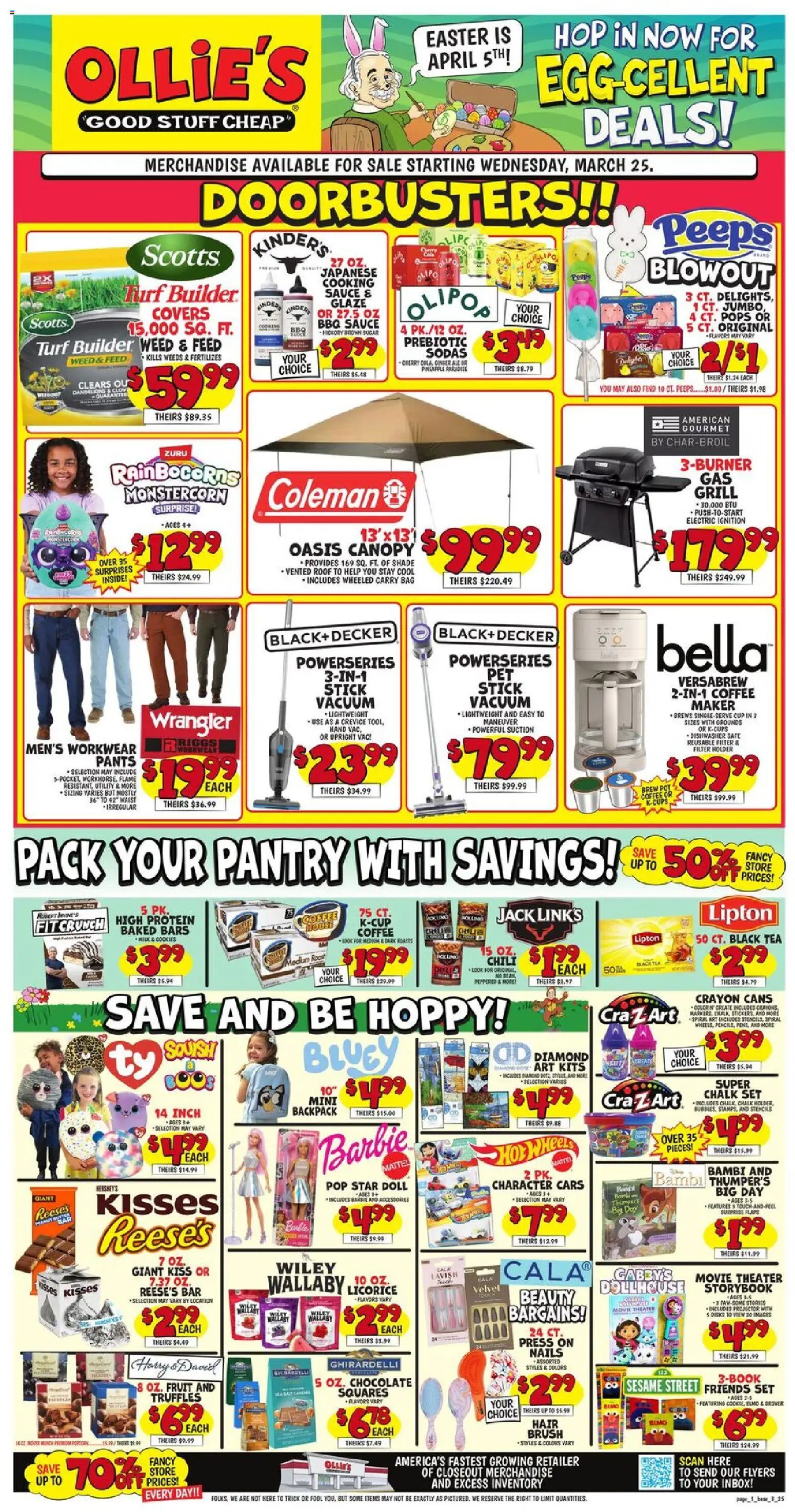 Ollie's Weekly Ad - valid from 25.03.2026 | Page: 1 | Products: Safe, Brush, Sugar, Coffee maker