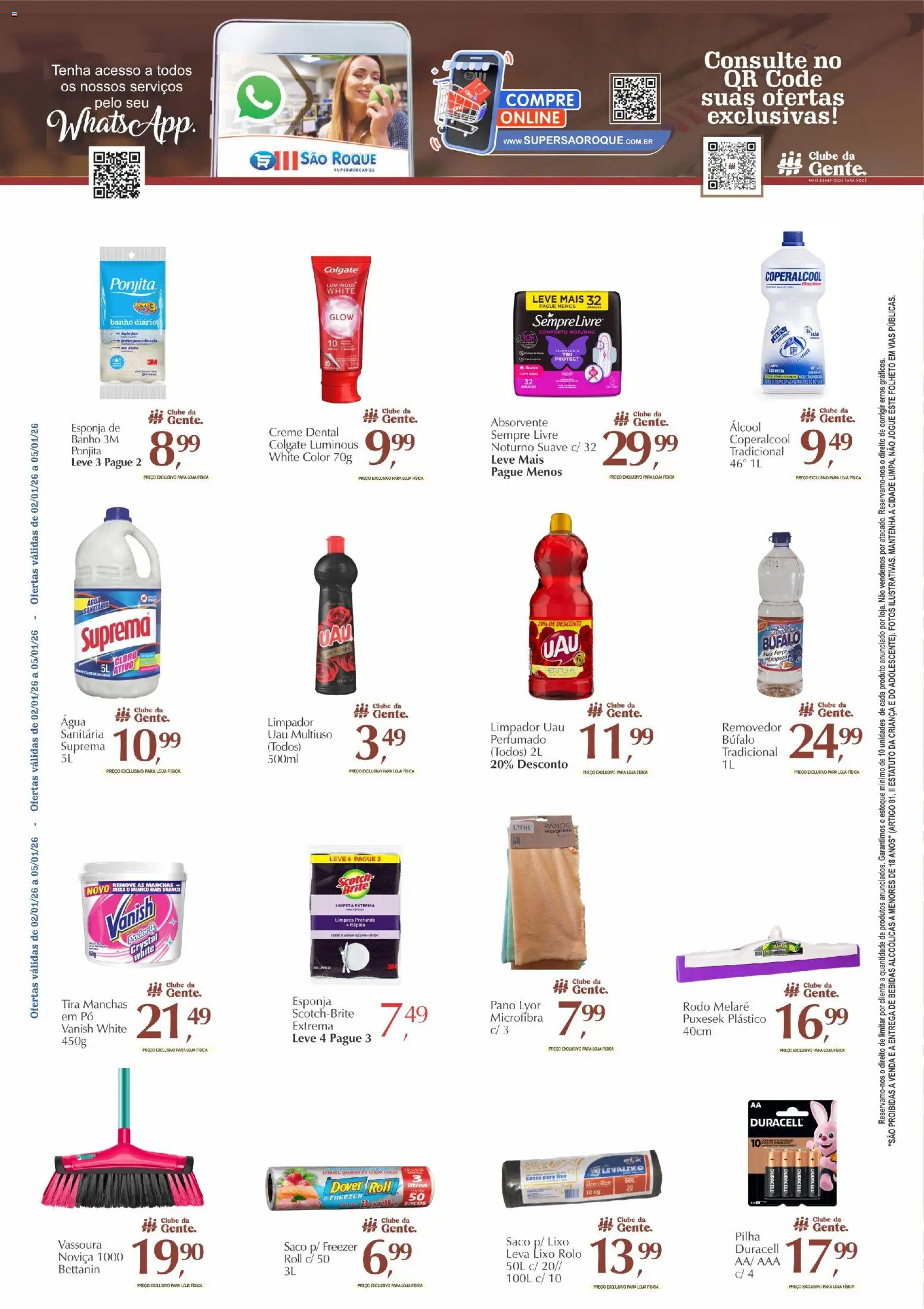 São Roque Supermercados Folheto - válido de 02.01.2026 | Página: 6 | Produtos: Esponja, Absorvente, Água sanitária, Rodo