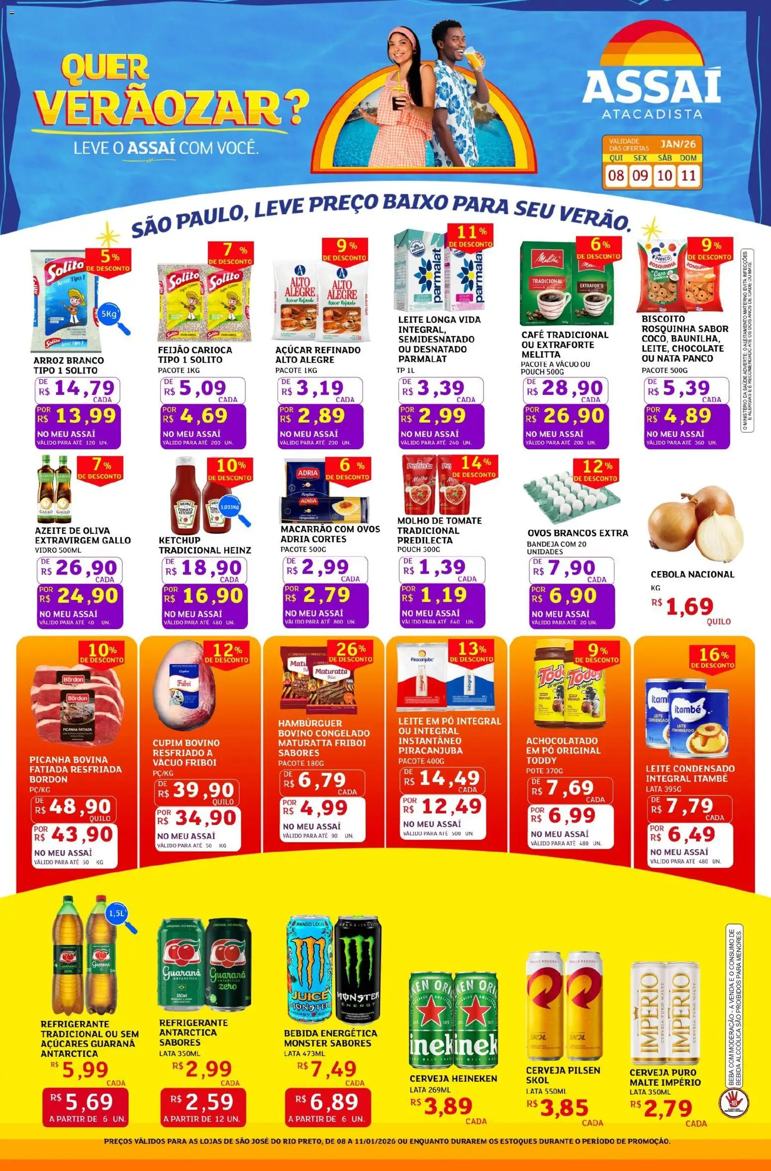 Assaí Atacadista Folheto - válido de 08.01.2026 | Página: 1 | Produtos: Café, Cerveja, Ketchup, Bebida