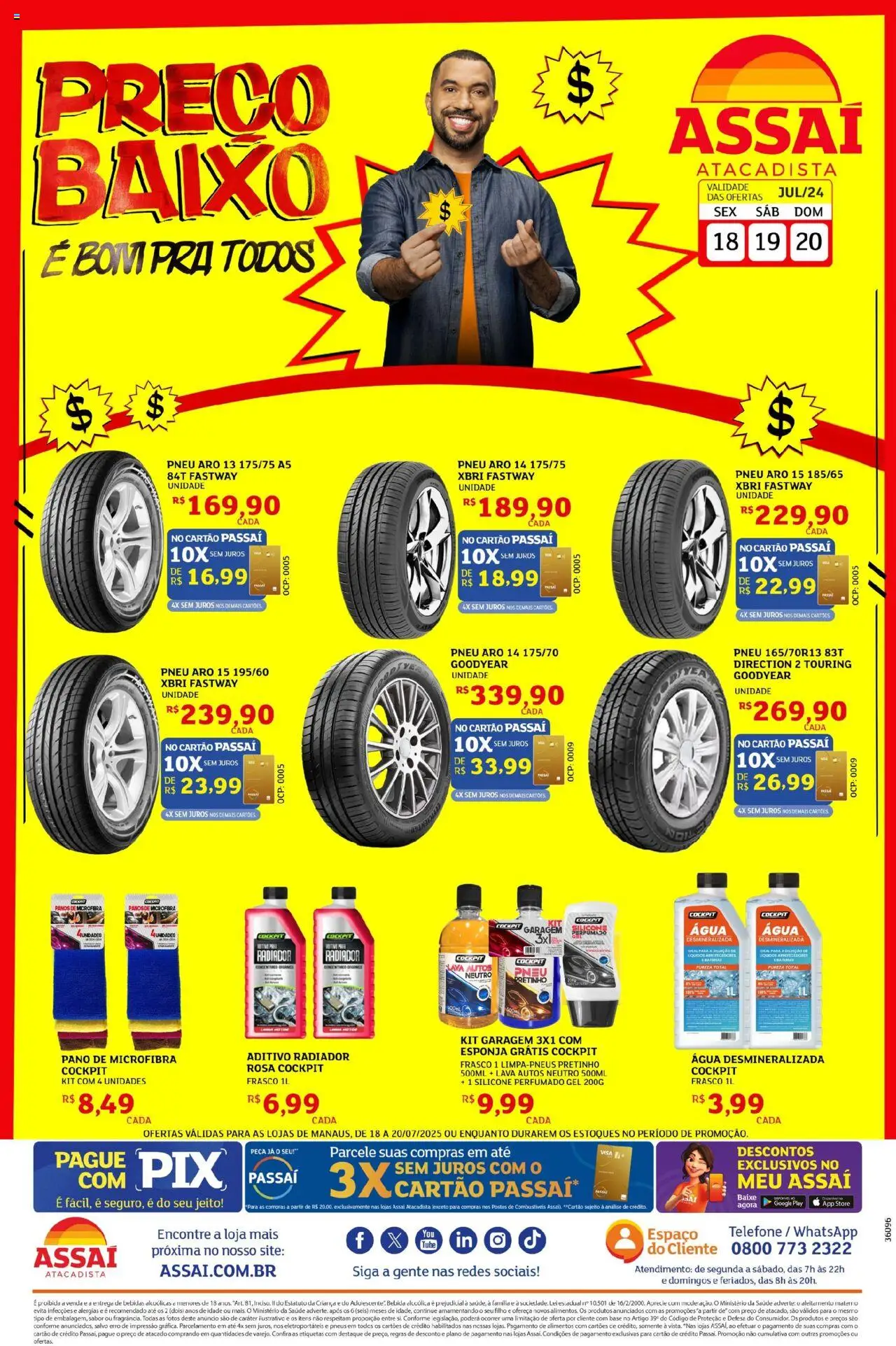 Assaí Atacadista Folheto - válido de 18.07.2025 | Página: 1 | Produtos: Radiador, Pneus, Base, Telefone