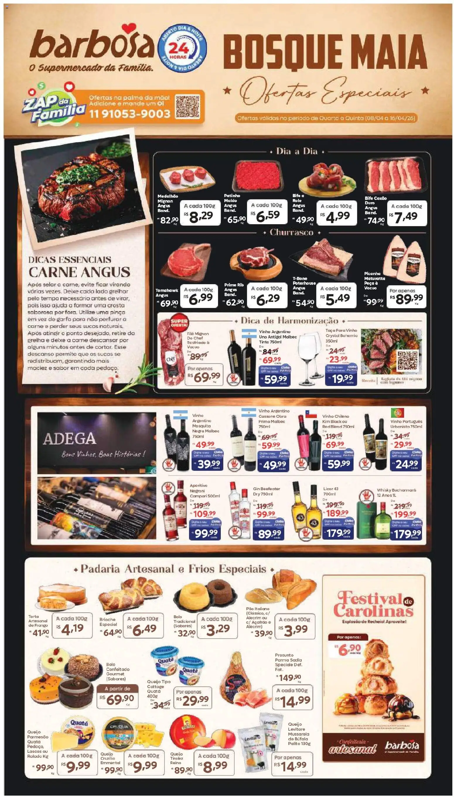 Barbosa Supermercados Folheto - válido de 08.04.2026 | Página: 1 | Produtos: Filé mignon, Presunto, Parmesão, Carne