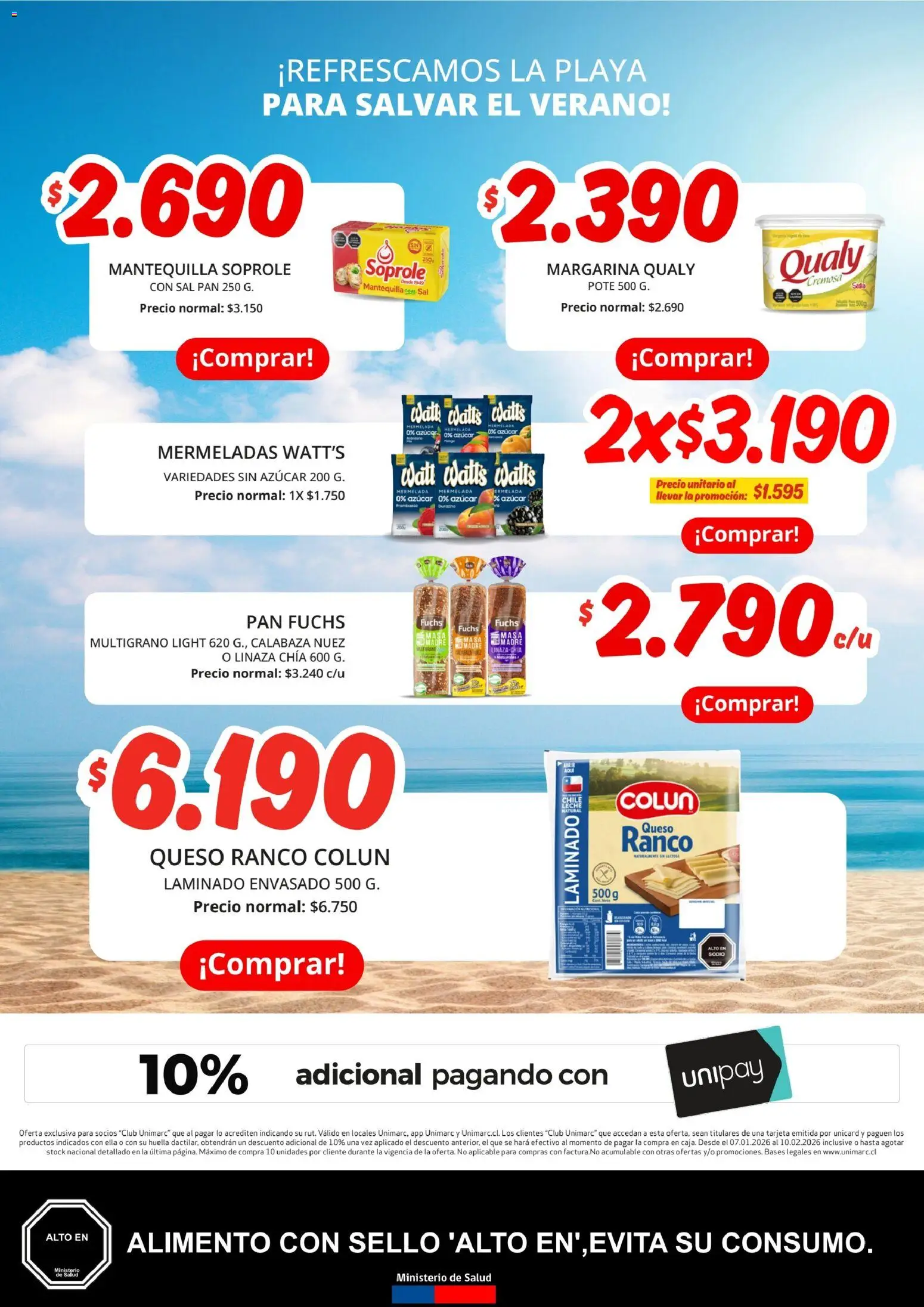 Unimarc Ofertas │ válido desde el 07.01.2026 | Página: 6 | Productos: Sal, Margarina, Queso, Pan