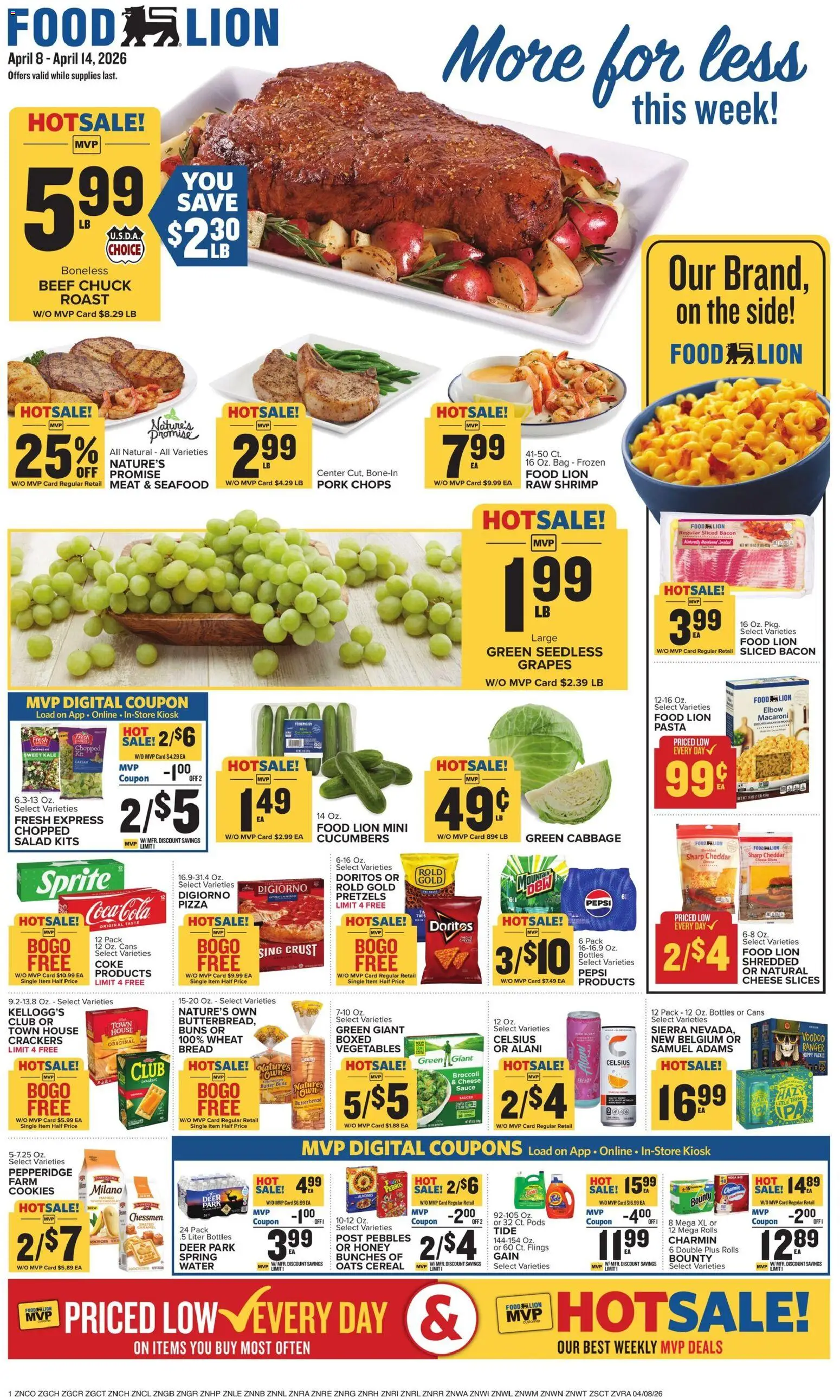 Food Lion Weekly Ad - valid from 08.04.2026 | Page: 1 | Products: Kale, Pasta, Cabbage, Grapes