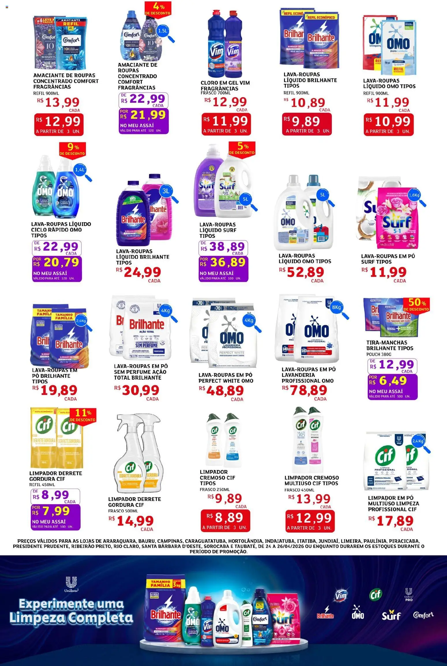 Assaí Atacadista Folheto - válido de 24.04.2026 | Página: 3 | Produtos: Perfume, Pó, Cloro, Amaciante