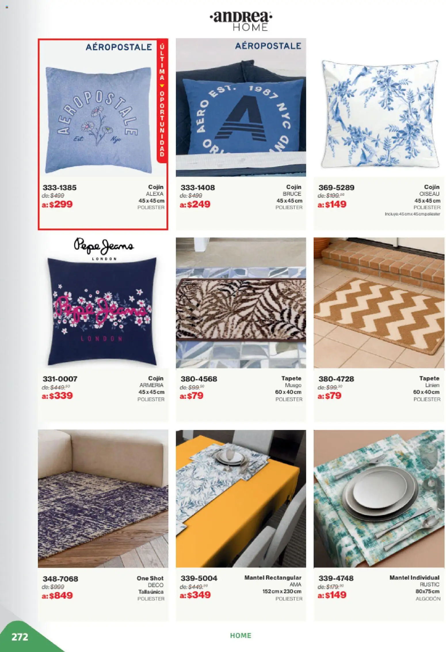Nuevas ofertas de Andrea válidas en toda la República Mexicana desde el 02.11.2025. ¡Encuentra las mejores ofertas en Andrea catálogo Outlet! | Página: 272 | Productos: Mantel, Mantel individual, Algodón, Shot