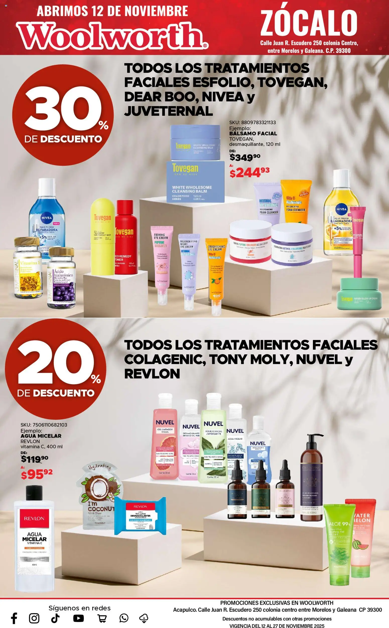 Nuevas ofertas de Del Sol y Woolworth válidas en toda la República Mexicana desde el 12.11.2025. ¡Encuentra las mejores ofertas en Del Sol y Woolworth catálogo Apertura Acapulco Centro 217! | Página: 50 | Productos: Agua, Aceite, Toner, Zócalo