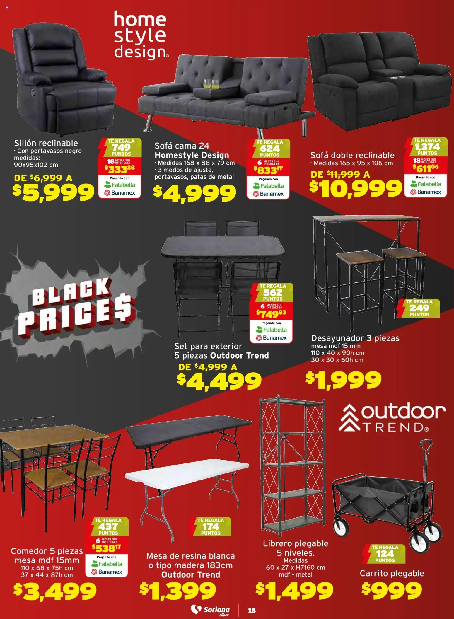Nuevas ofertas de Soriana válidas en toda la República Mexicana desde el 21.11.2025. ¡Encuentra las mejores ofertas en Soriana - Black Prices Híper Nacional! | Página: 18 | Productos: Sofá, Cama, Mesa, Desayunador