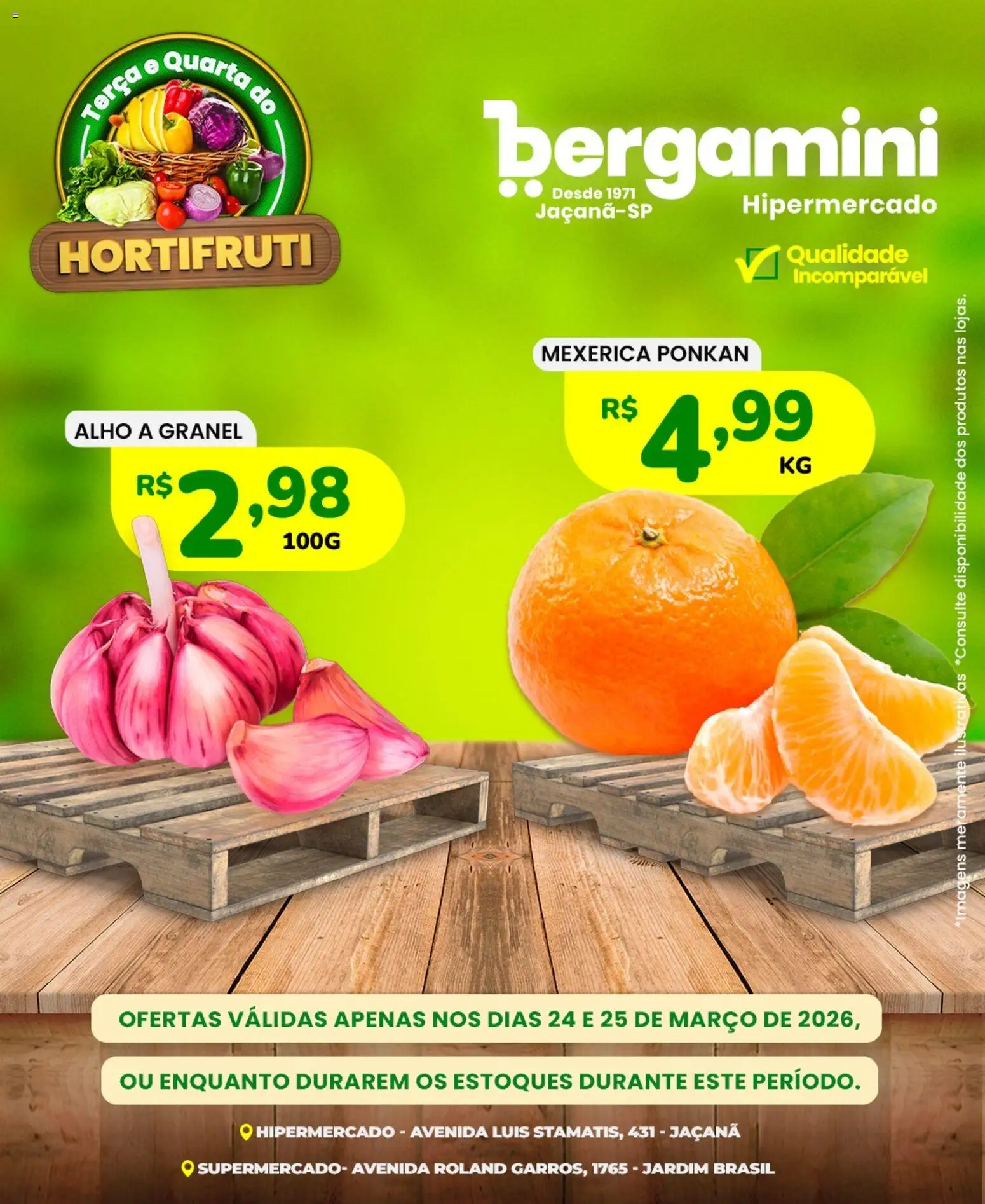 Supermercado Bergamini Folheto - válido de 24.03.2026 | Página: 1 | Produtos: Mexerica, Alho