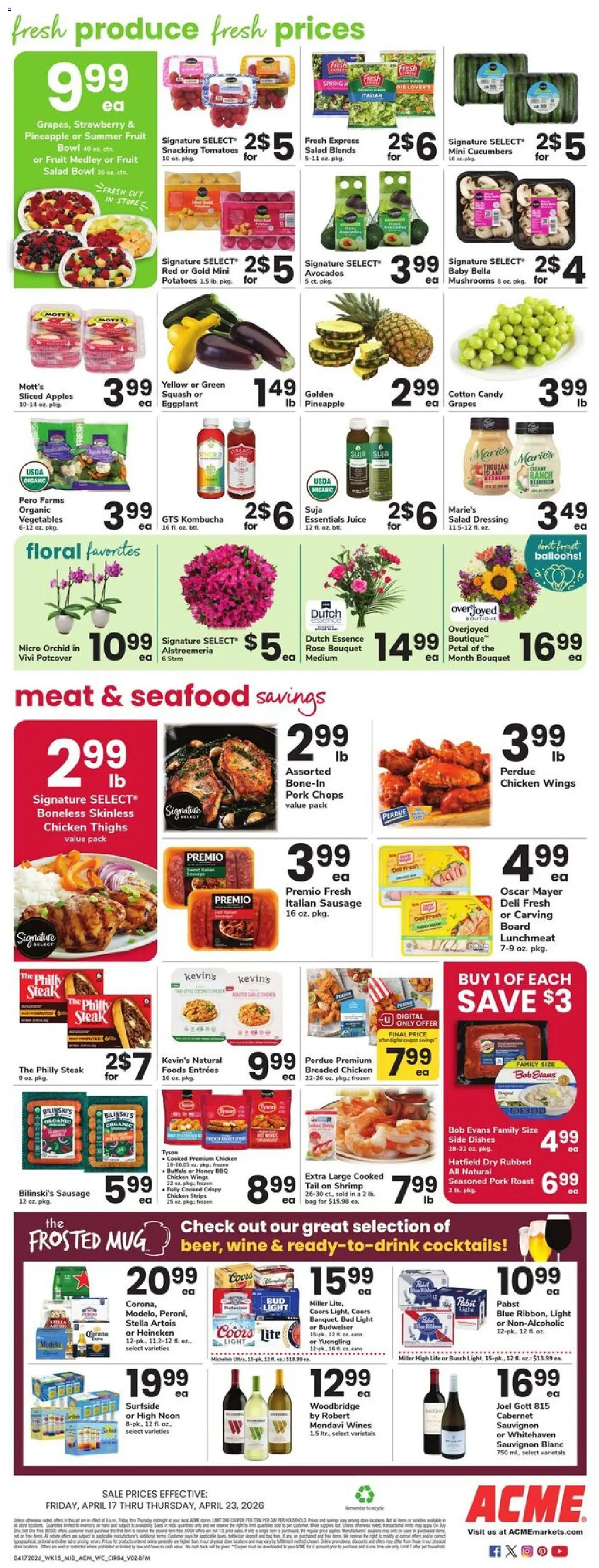 Acme Weekly Ad - valid from 17.04.2026 | Page: 4 | Products: Juice, Potatoes, Sausage, Grapes