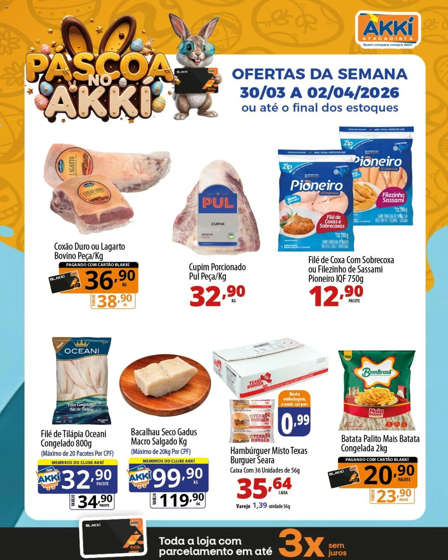 Akki Atacadista Folheto - válido de 30.03.2026 | Página: 2 | Produtos: Bacalhau, Peixe, Batata, Filé de tilápia