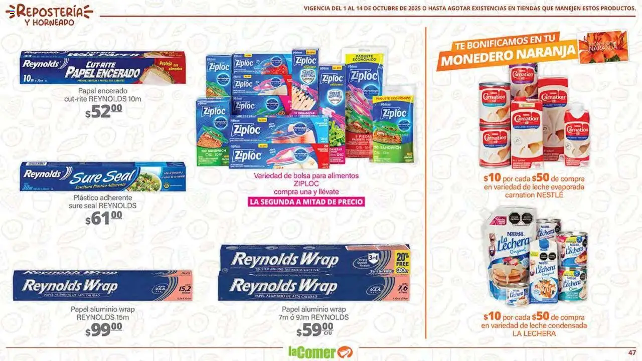 Nuevas ofertas de La Comer válidas en toda la República Mexicana desde el 01.10.2025. ¡Encuentra las mejores ofertas en La Comer - Folleto! | Página: 47 | Productos: Bolsa, Monedero, Leche, Té