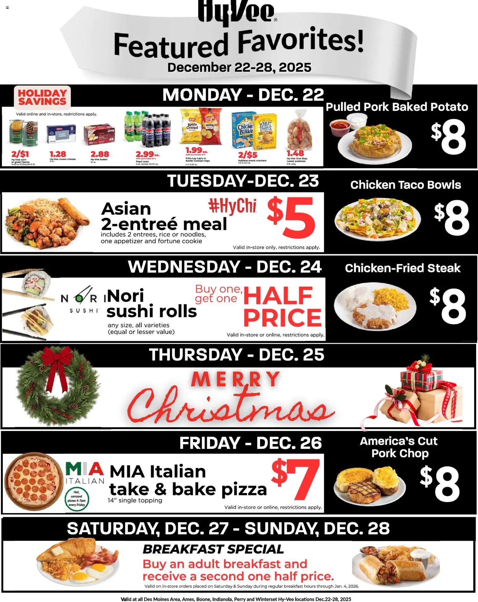 HyVee Featured Favorites - valid from 22.12.2025 | Page: 1 | Products: Cheese, Pizza, Rice, Potatoes