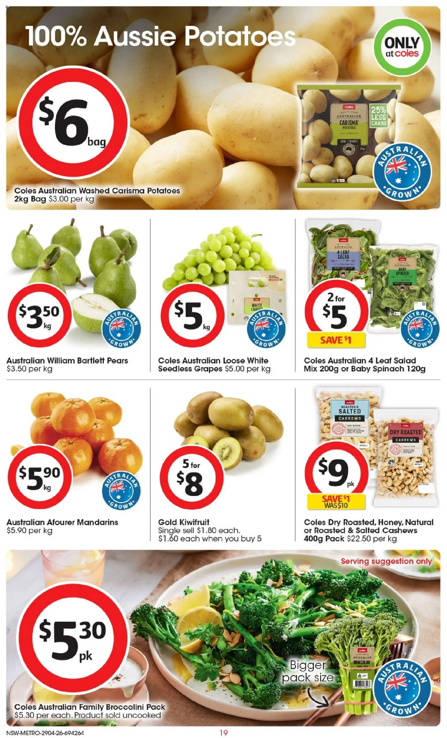 Coles catalogue - valid from 29.04.2026 | Page: 19 | Products: Kiwifruit, Mandarins, Potatoes, Bag