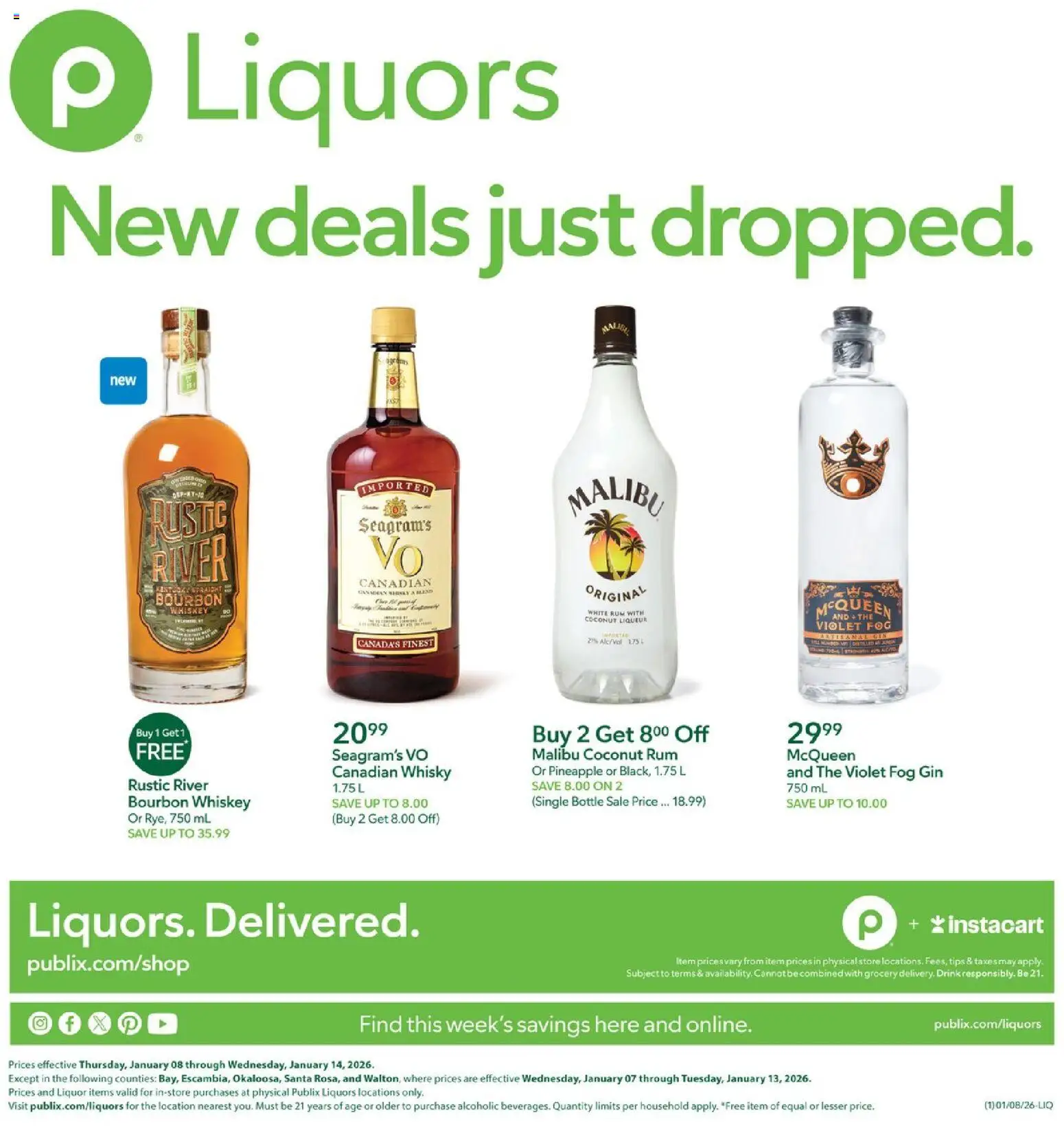Publix Liquor - valid from 08.01.2026 | Page: 1 | Products: Pineapple, Bourbon, Gin, Whiskey