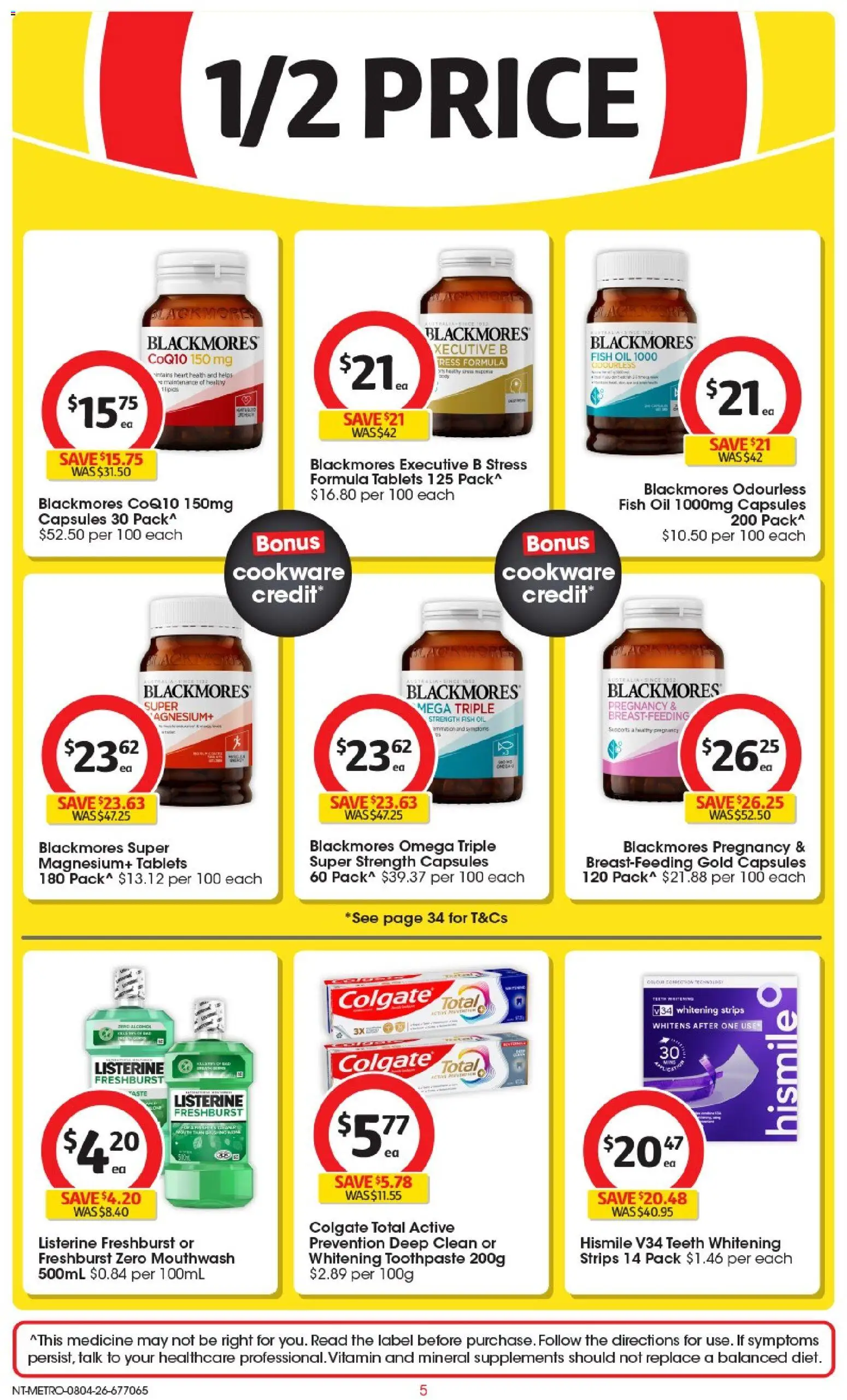 Coles catalogue - valid from 08.04.2026 | Page: 5 | Products: Cookware, Toothpaste, Mouthwash, Tablets