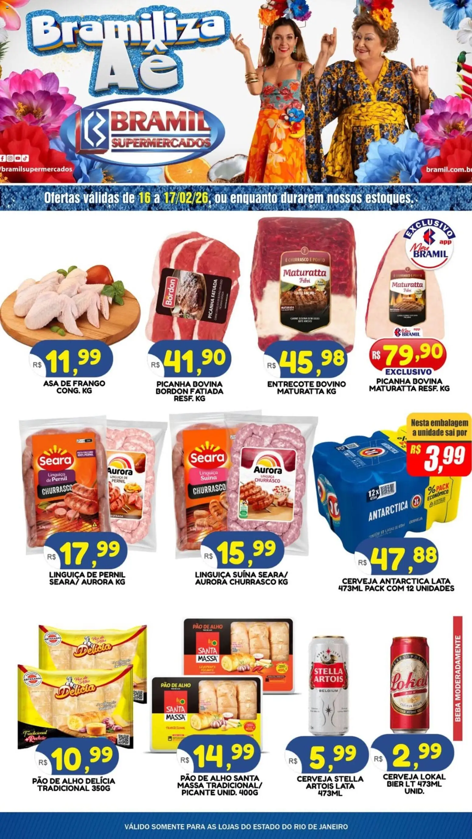 Bramil Supermercados Folheto - válido de 16.02.2026 | Página: 1 | Produtos: Asa de frango, Pernil, Pão, Cerveja