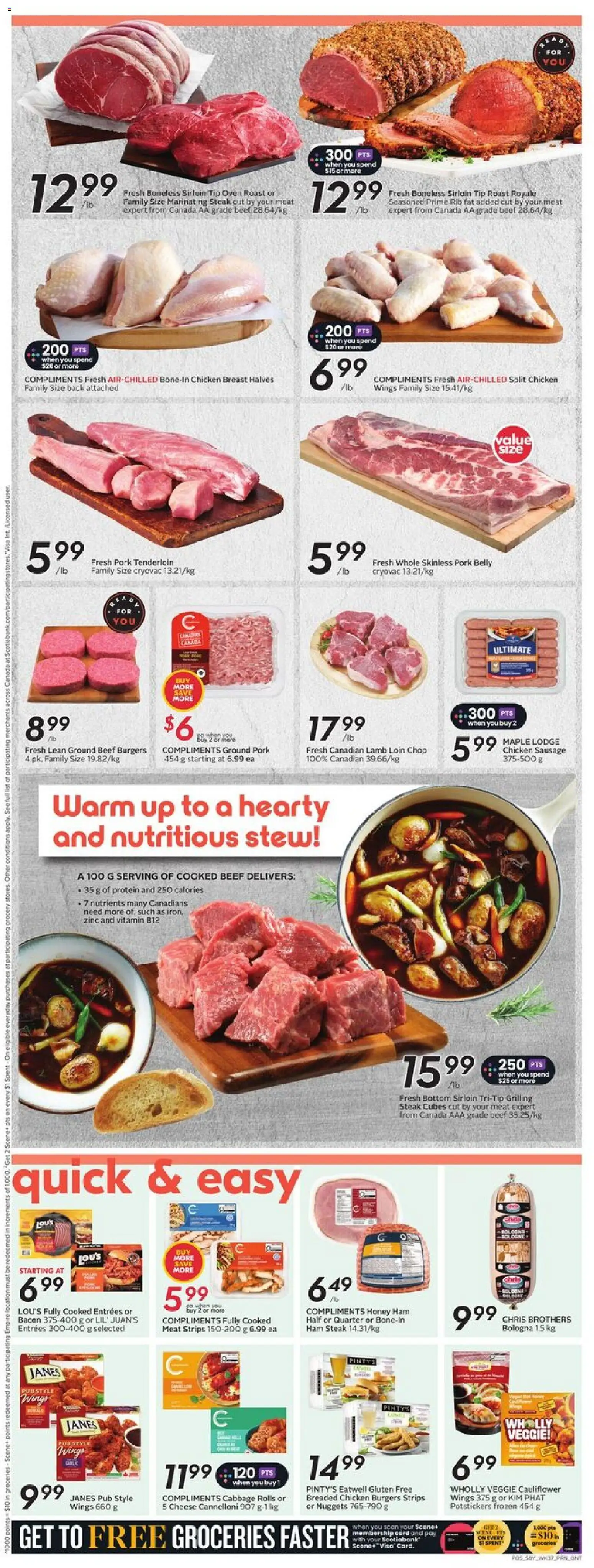 Sobeys flyer valid from 08.01.2026 | Page: 8 | Products: Beef, Ham, Chicken, Pork