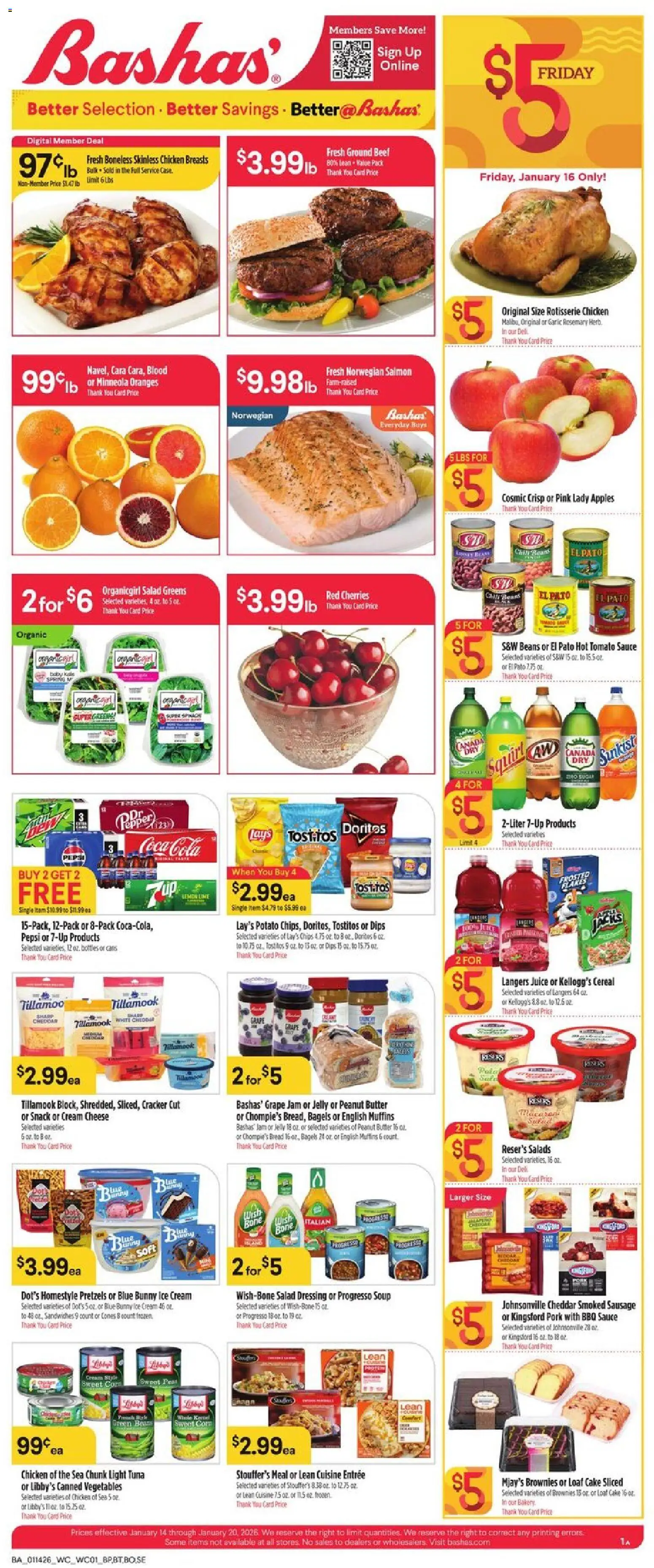 Basha's Weekly Ad - valid from 14.01.2026 | Page: 1 | Products: Bread, Juice, Pork, Apples